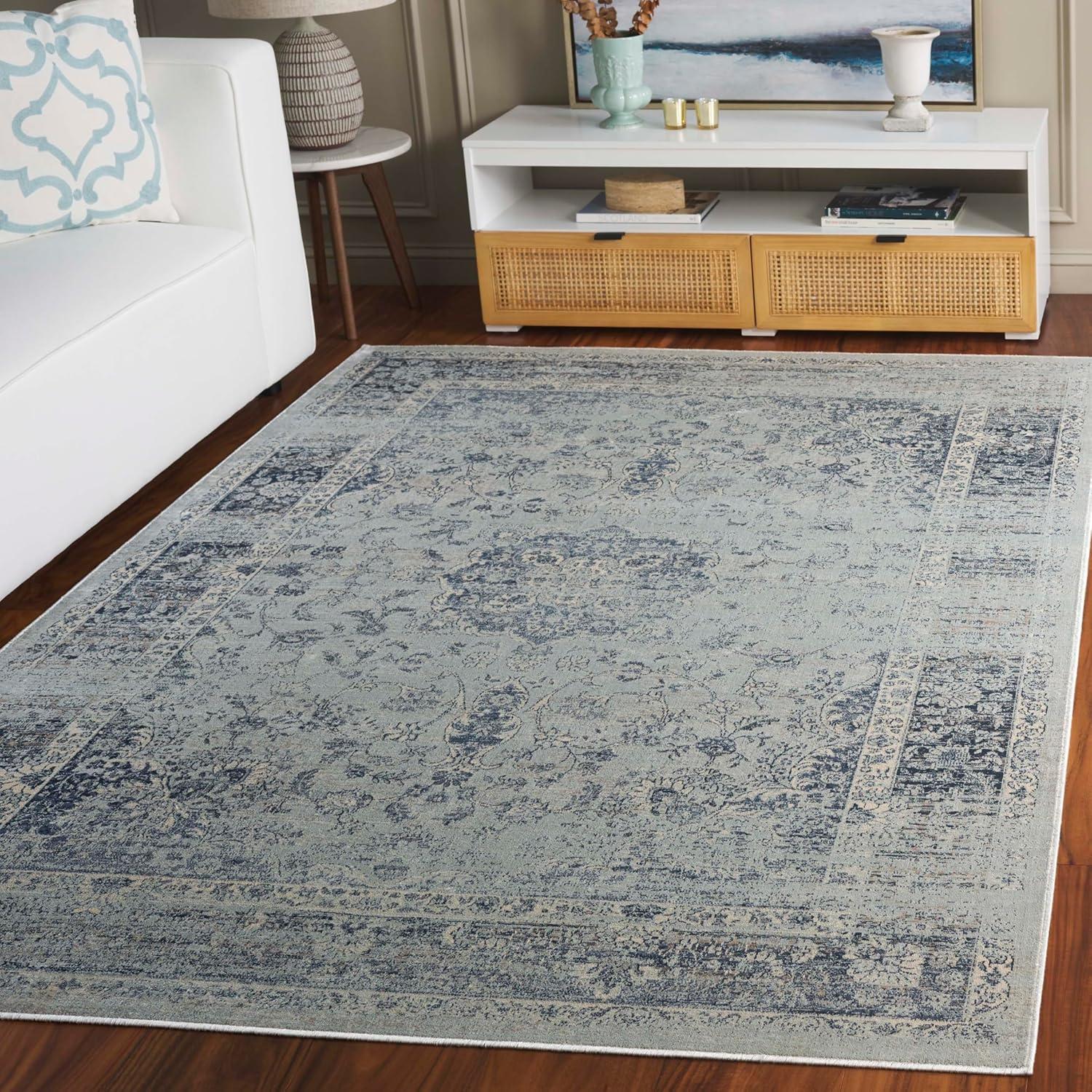 image:imageSAFAVIEH Area Rug 8x10 Vintage Collection Large Warm Beige Viscose Distressed Design Slip Resistant Ideal for Living Room Bedroom Office Dining Space VTG113660Light Blue