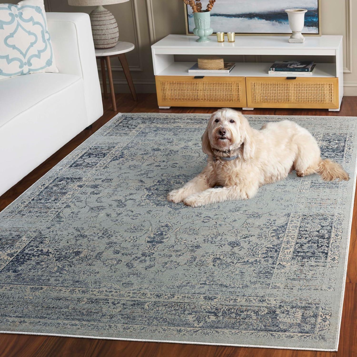 image:imageSAFAVIEH Area Rug 8x10 Vintage Collection Large Warm Beige Viscose Distressed Design Slip Resistant Ideal for Living Room Bedroom Office Dining Space VTG113660Light Blue
