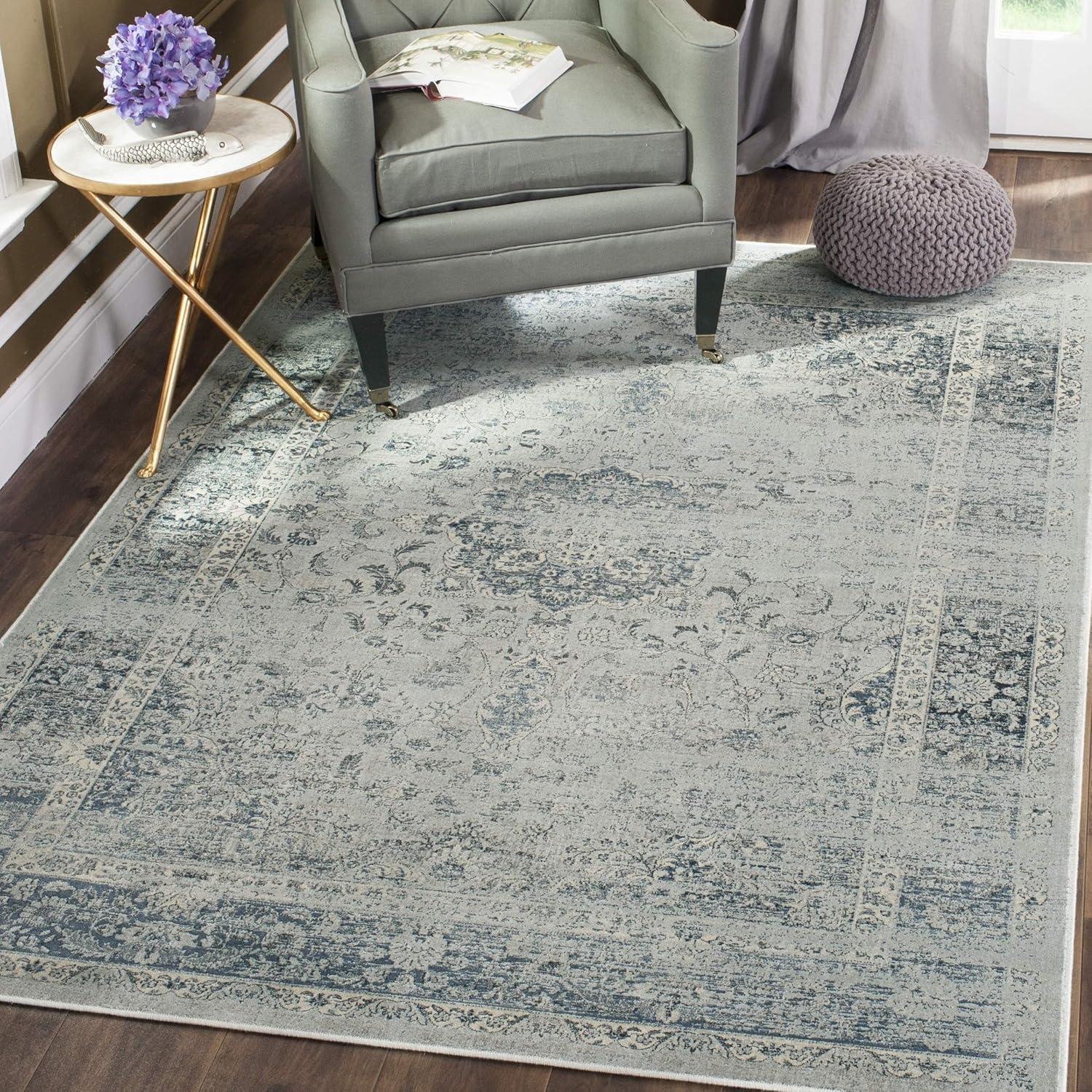 image:imageSAFAVIEH Area Rug 8x10 Vintage Collection Large Warm Beige Viscose Distressed Design Slip Resistant Ideal for Living Room Bedroom Office Dining Space VTG113660Light Blue