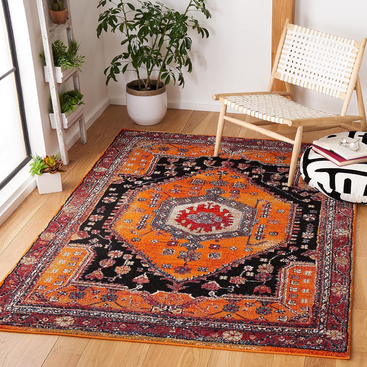 image:imageSAFAVIEH Area Rug 8x10 Vintage Hamadan Collection Large Turquoise amp Black Traditional Oriental Design NonShedding amp Easy Cleaning Ideal for Living Room Bedroom Dining Space VTH204KOrangeBlack