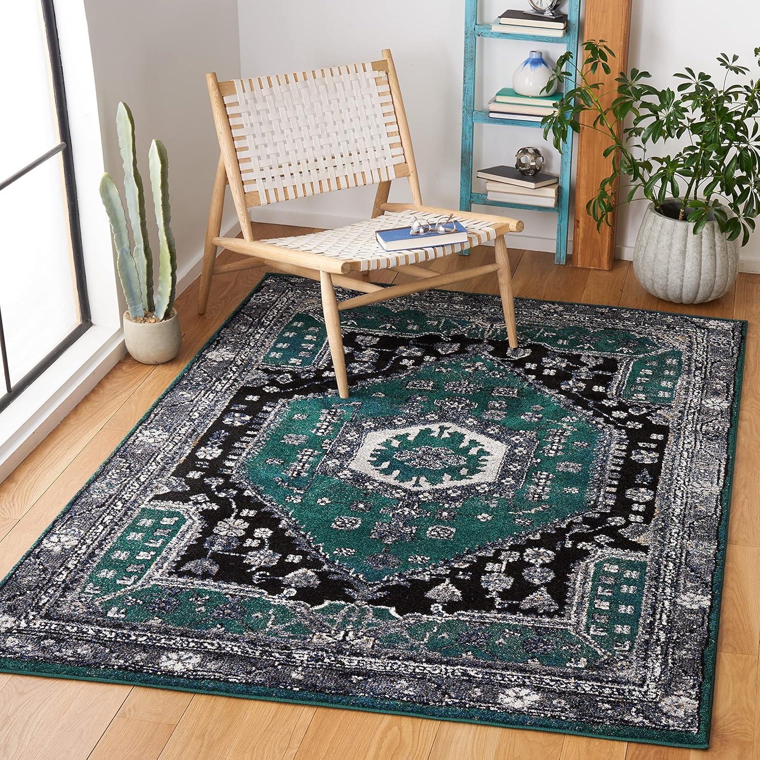 image:imageSAFAVIEH Area Rug 8x10 Vintage Hamadan Collection Large Turquoise amp Black Traditional Oriental Design NonShedding amp Easy Cleaning Ideal for Living Room Bedroom Dining Space VTH204KGreenBlack