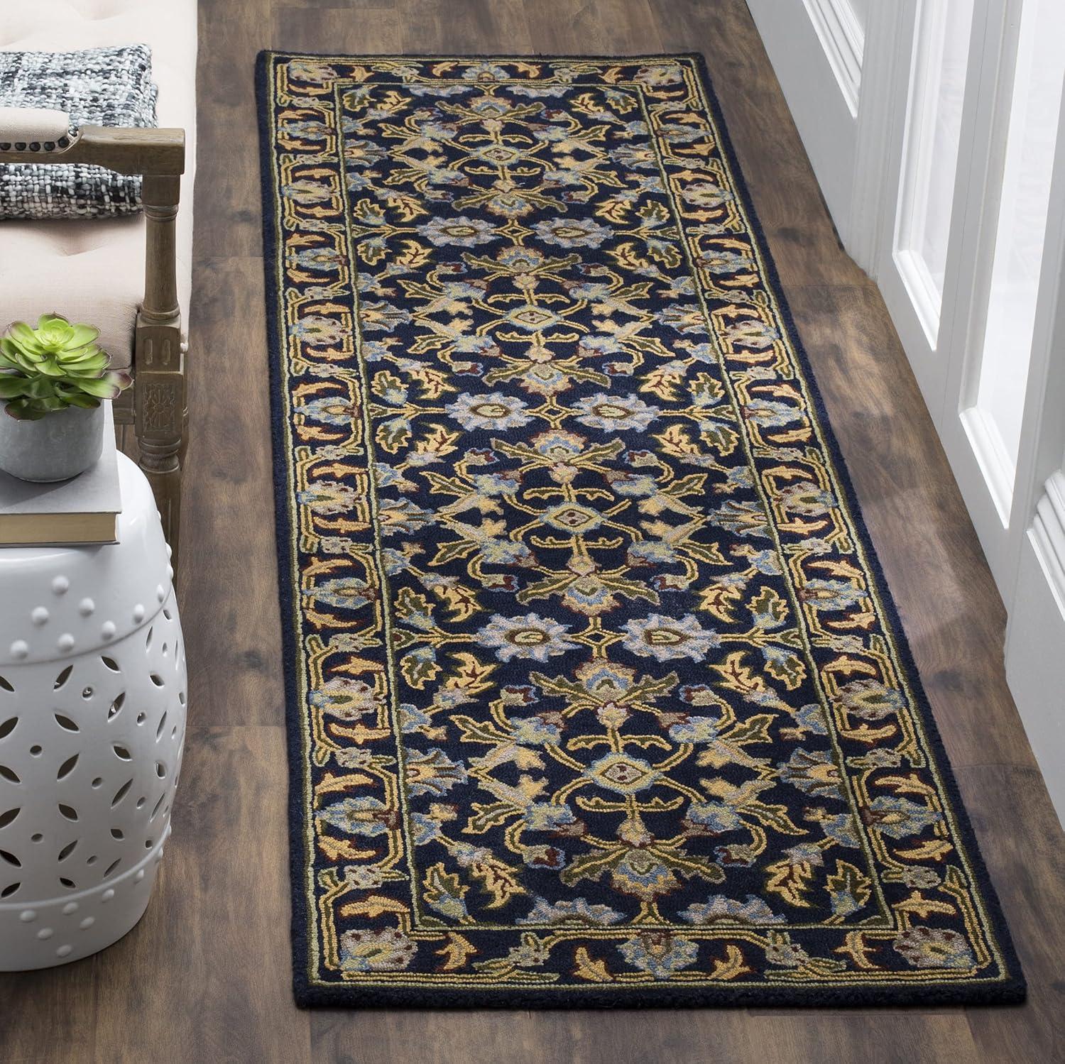 image:imageSAFAVIEH Blossom Collection 8 x 10 Navy BLM219A Handmade Premium Wool Area RugNavy