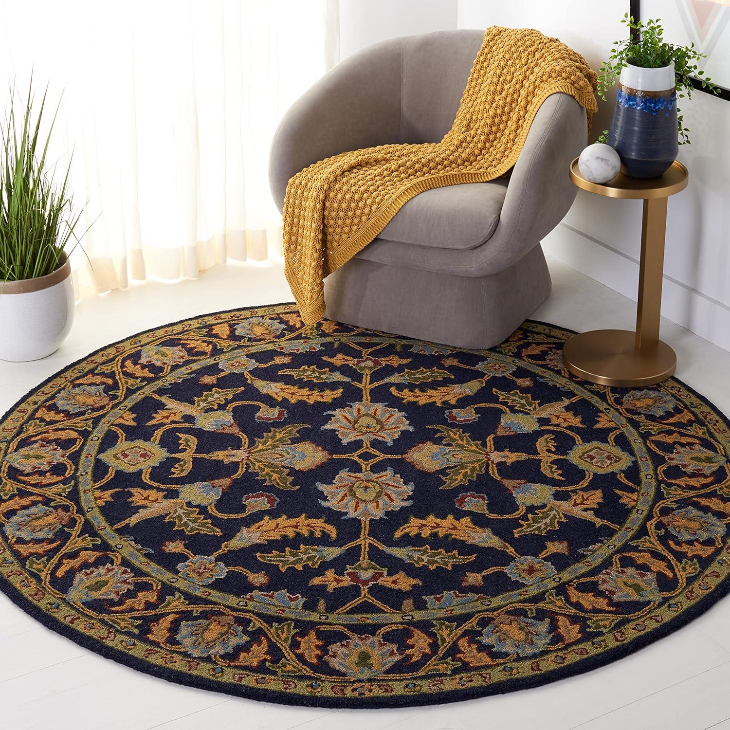 image:imageSAFAVIEH Blossom Collection 8 x 10 Navy BLM219A Handmade Premium Wool Area RugNavy
