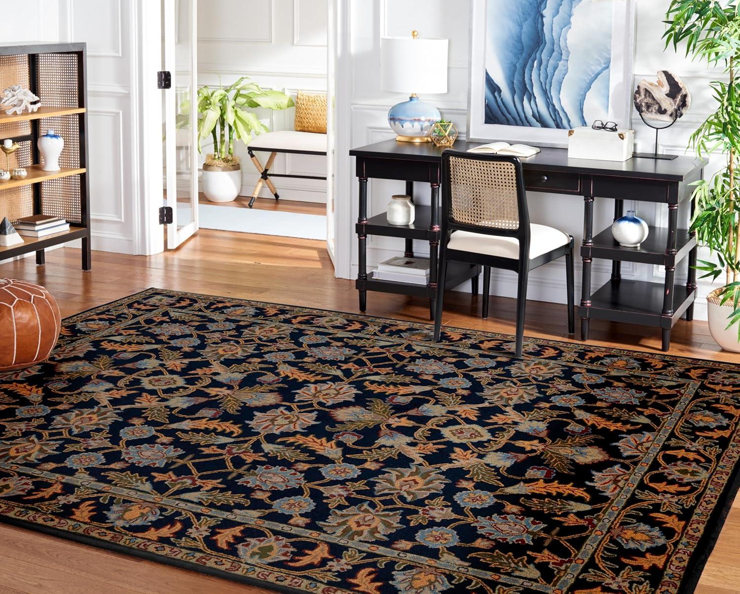 image:imageSAFAVIEH Blossom Collection 8 x 10 Navy BLM219A Handmade Premium Wool Area RugNavy