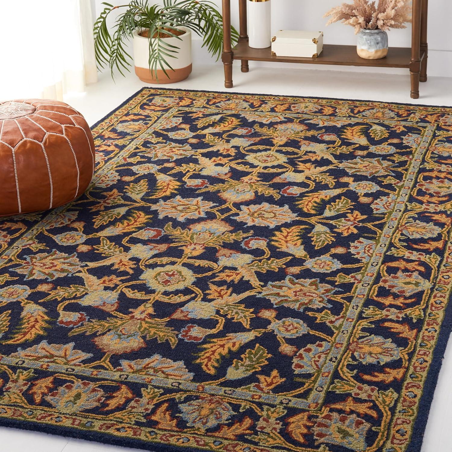 image:imageSAFAVIEH Blossom Collection 8 x 10 Navy BLM219A Handmade Premium Wool Area RugNavy