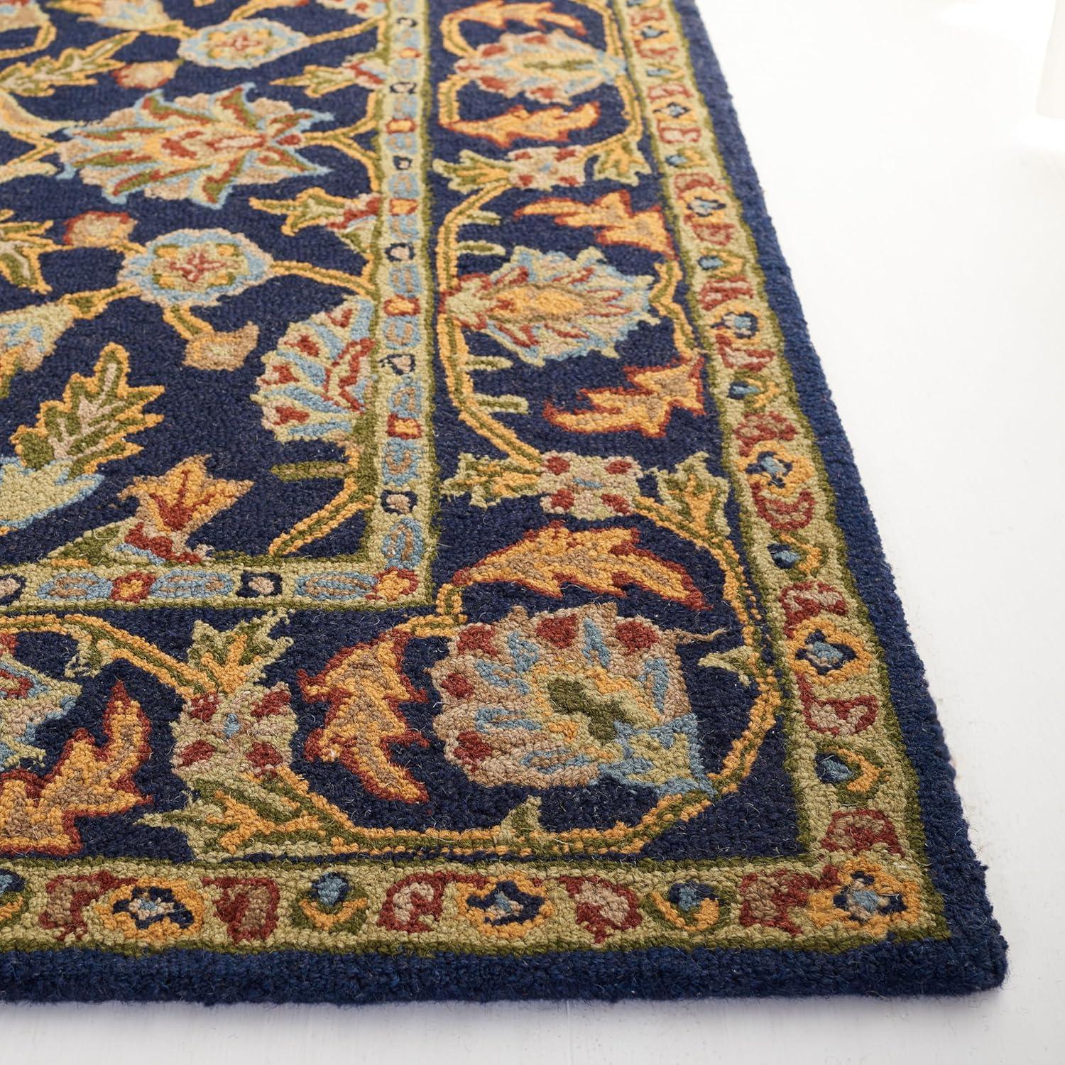 image:imageSAFAVIEH Blossom Collection 8 x 10 Navy BLM219A Handmade Premium Wool Area RugNavy