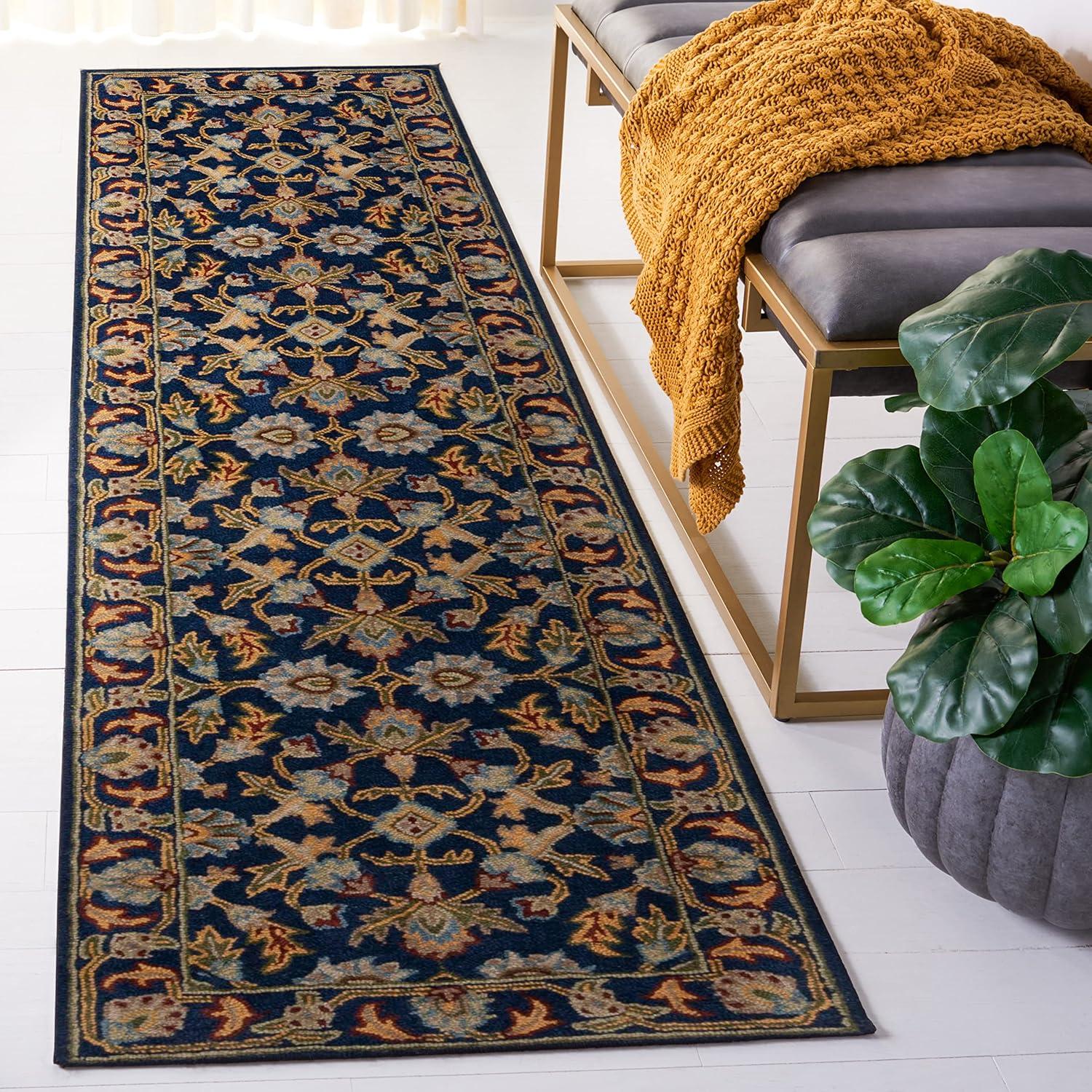 image:imageSAFAVIEH Blossom Collection 8 x 10 Navy BLM219A Handmade Premium Wool Area RugNavy