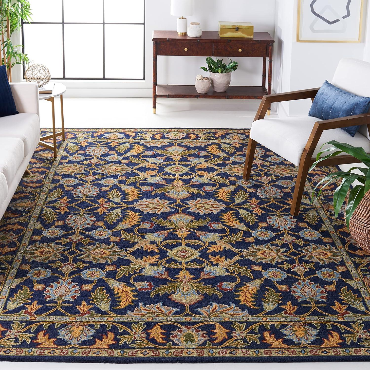 image:imageSAFAVIEH Blossom Collection 8 x 10 Navy BLM219A Handmade Premium Wool Area RugNavy