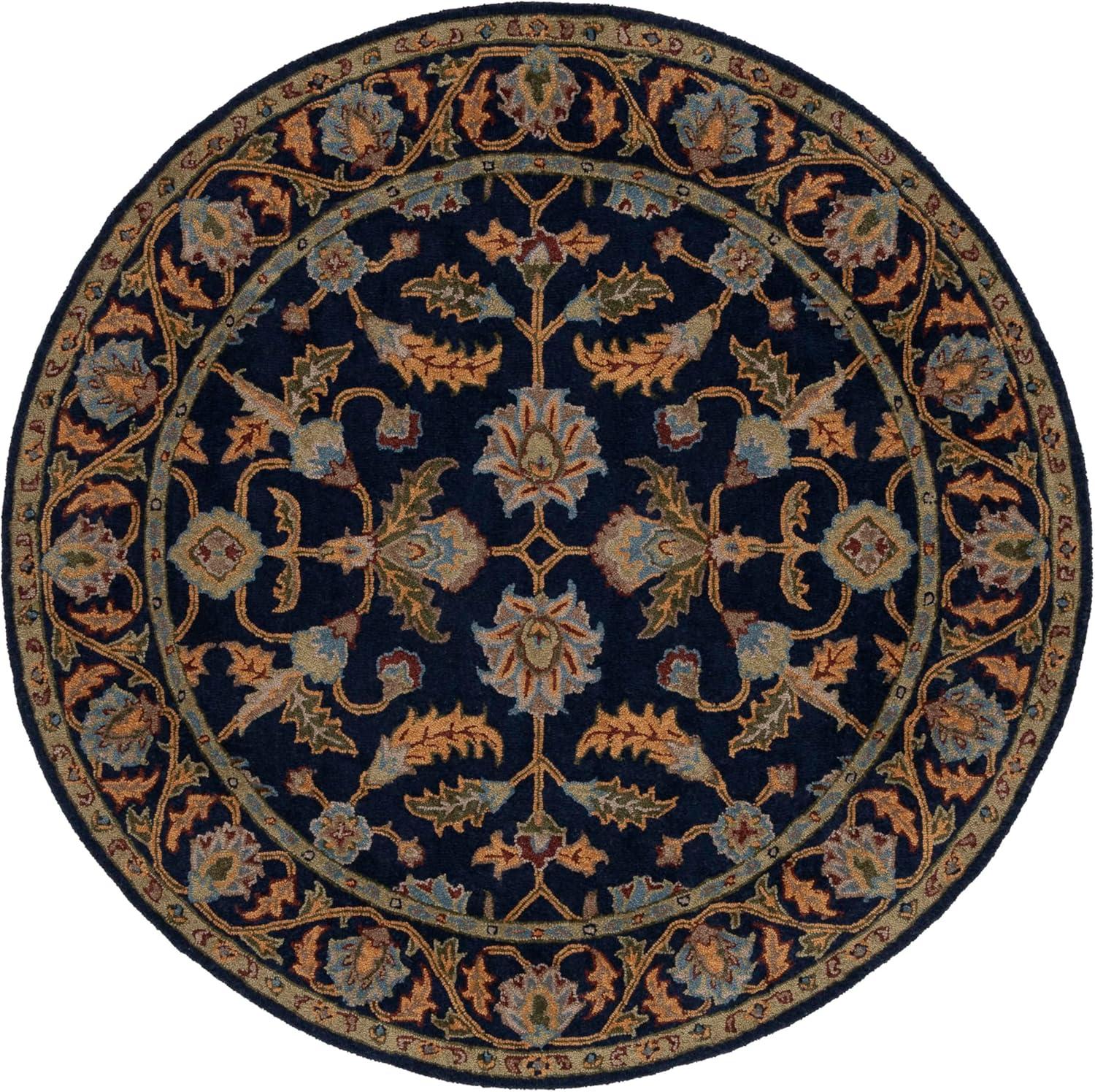 image:imageSAFAVIEH Blossom Collection 8 x 10 Navy BLM219A Handmade Premium Wool Area RugNavy