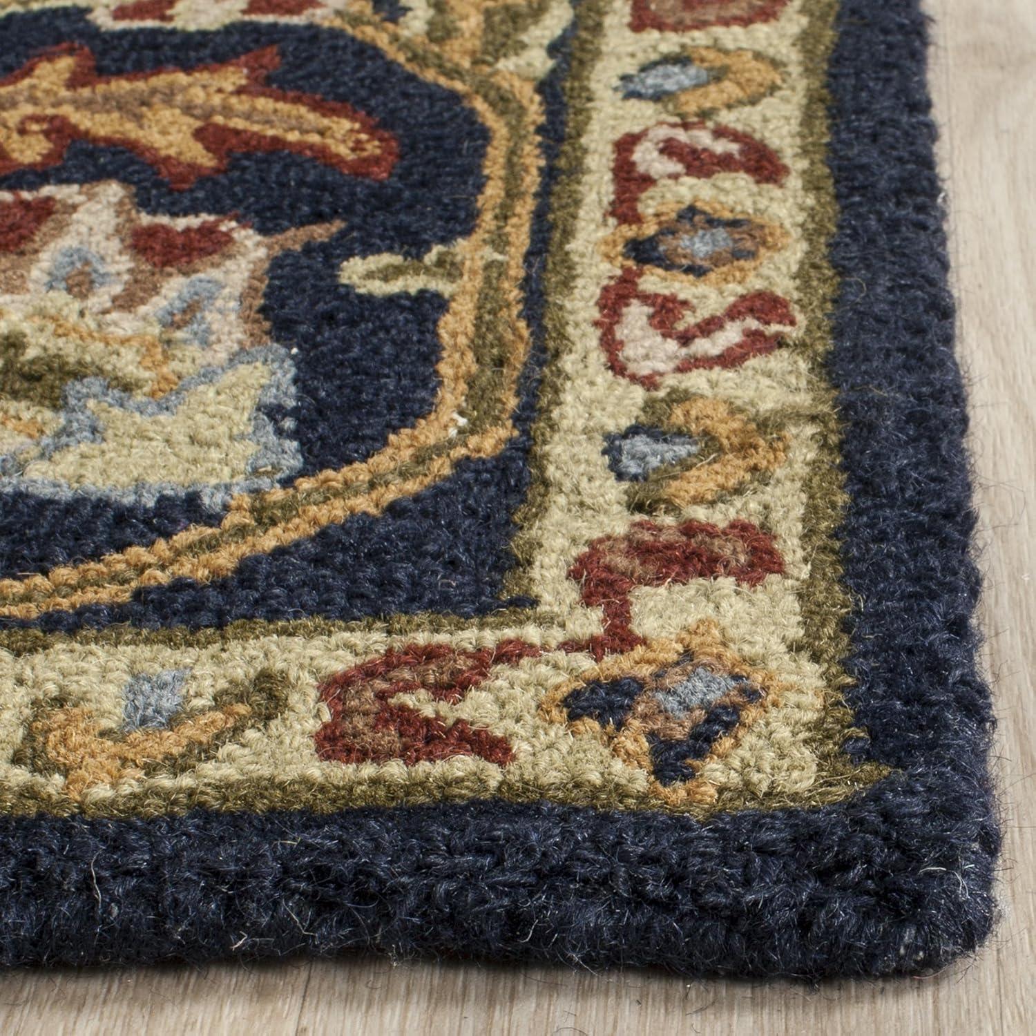 image:imageSAFAVIEH Blossom Collection 8 x 10 Navy BLM219A Handmade Premium Wool Area RugNavy