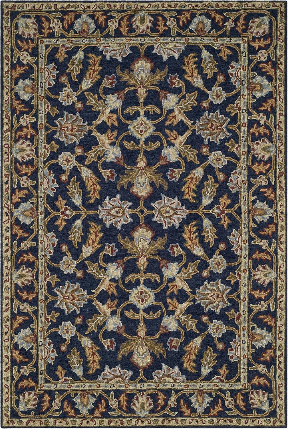image:imageSAFAVIEH Blossom Collection 8 x 10 Navy BLM219A Handmade Premium Wool Area RugNavy
