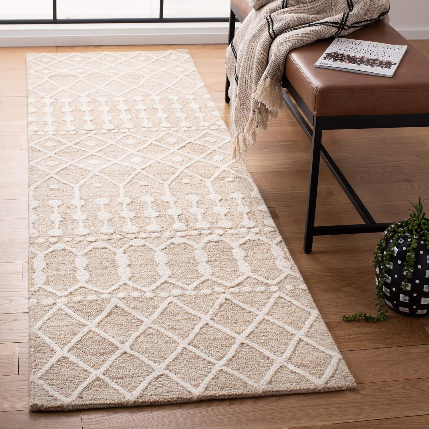 image:imageSAFAVIEH Blossom Collection Area Rug 6 Square Beige amp Ivory Handmade Moroccan Wool Ideal for High Traffic Areas in Living Room Bedroom BLM115BBeigeIvory