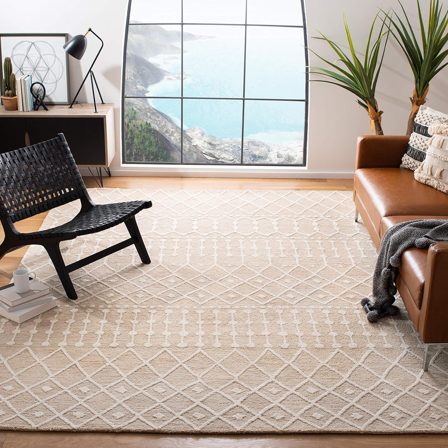 image:imageSAFAVIEH Blossom Collection Area Rug 6 Square Beige amp Ivory Handmade Moroccan Wool Ideal for High Traffic Areas in Living Room Bedroom BLM115BBeigeIvory