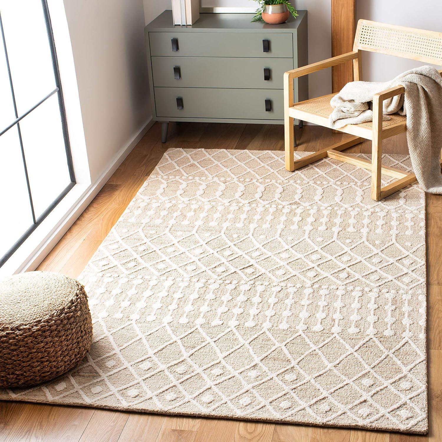 image:imageSAFAVIEH Blossom Collection Area Rug 6 Square Beige amp Ivory Handmade Moroccan Wool Ideal for High Traffic Areas in Living Room Bedroom BLM115BBeigeIvory