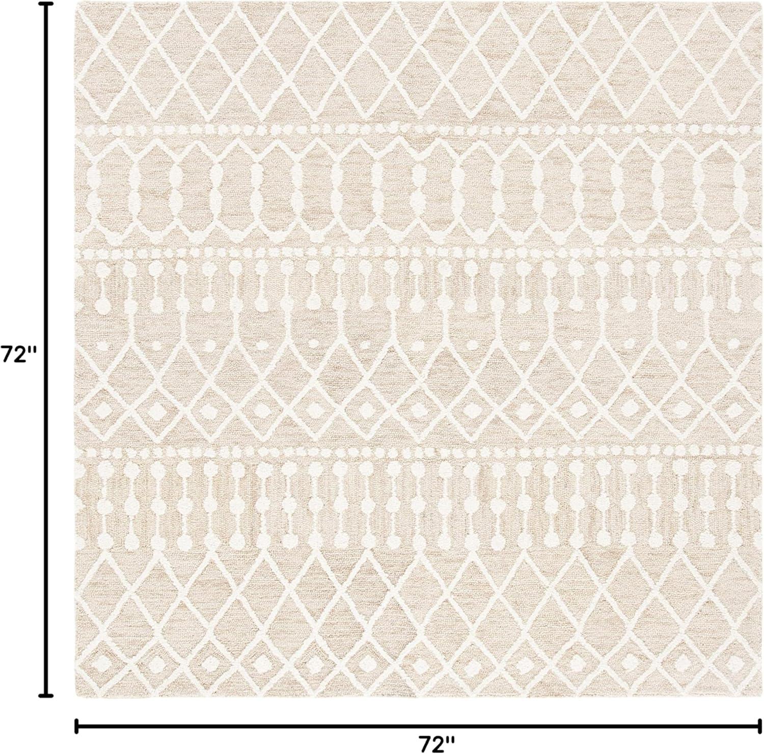 image:imageSAFAVIEH Blossom Collection Area Rug 6 Square Beige amp Ivory Handmade Moroccan Wool Ideal for High Traffic Areas in Living Room Bedroom BLM115BBeigeIvory