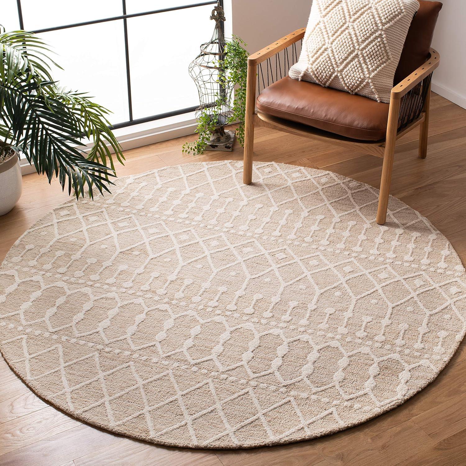 image:imageSAFAVIEH Blossom Collection Area Rug 6 Square Beige amp Ivory Handmade Moroccan Wool Ideal for High Traffic Areas in Living Room Bedroom BLM115BBeigeIvory