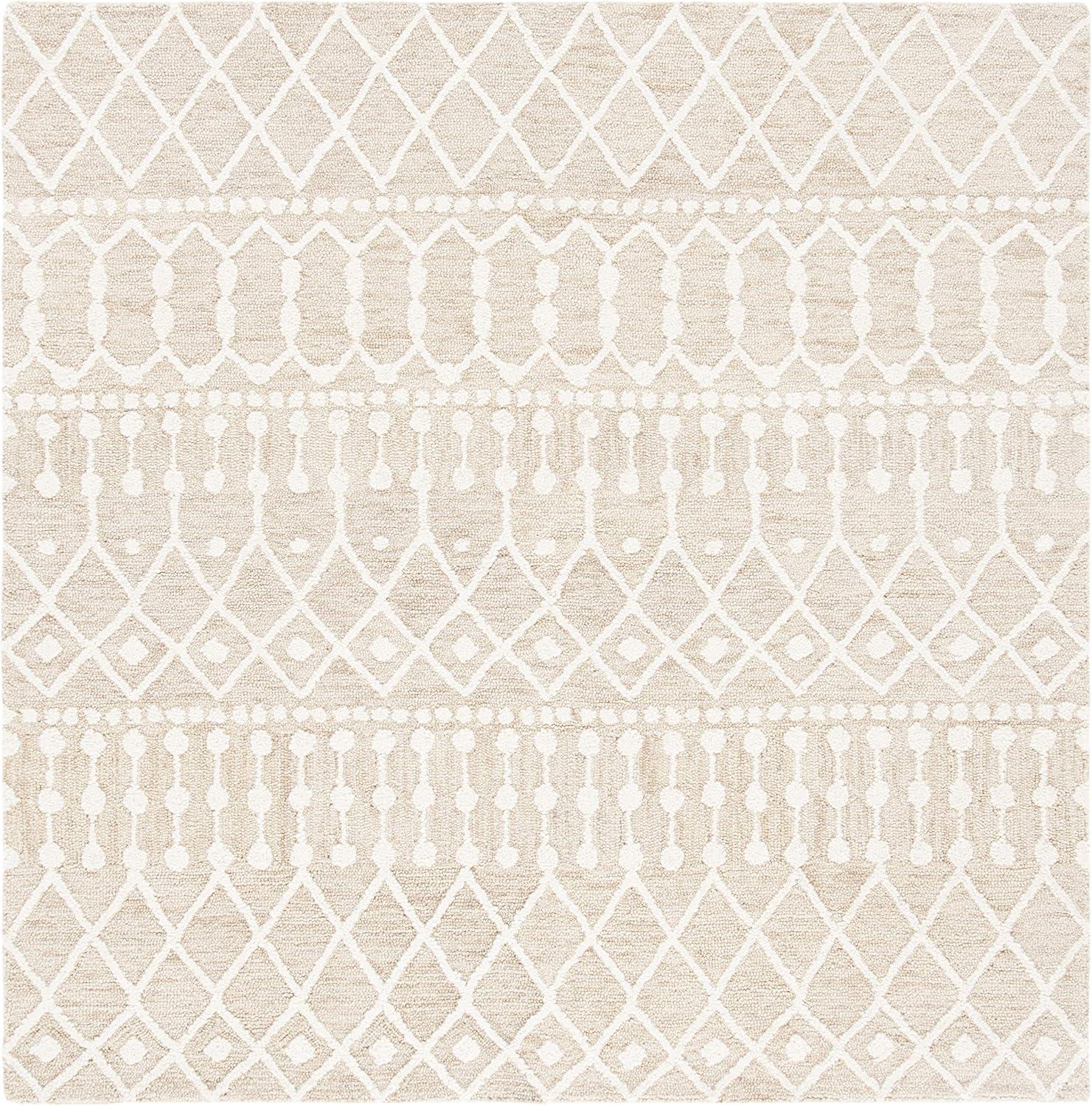 image:imageSAFAVIEH Blossom Collection Area Rug 6 Square Beige amp Ivory Handmade Moroccan Wool Ideal for High Traffic Areas in Living Room Bedroom BLM115BBeigeIvory