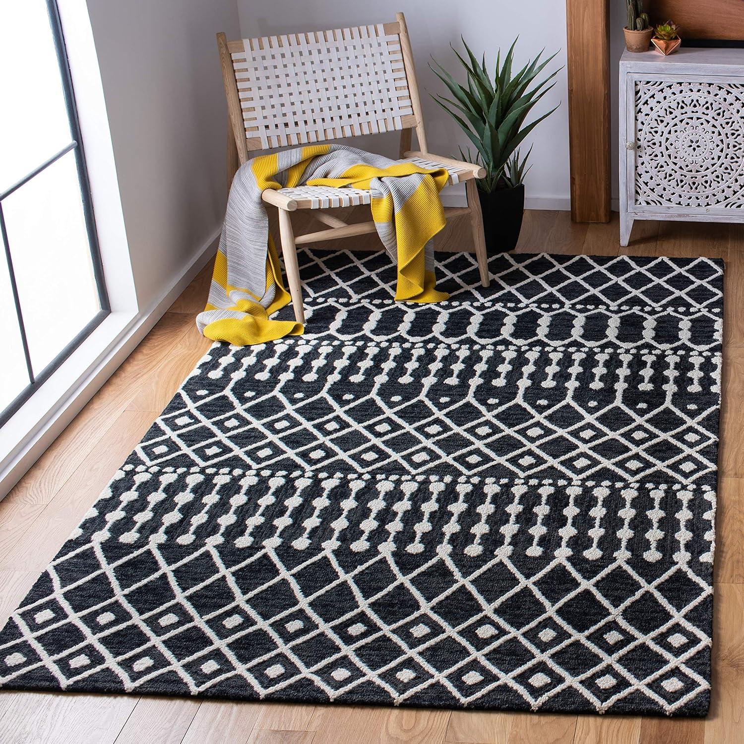 image:imageSAFAVIEH Blossom Collection Area Rug 6 Square Beige amp Ivory Handmade Moroccan Wool Ideal for High Traffic Areas in Living Room Bedroom BLM115BBlackIvory