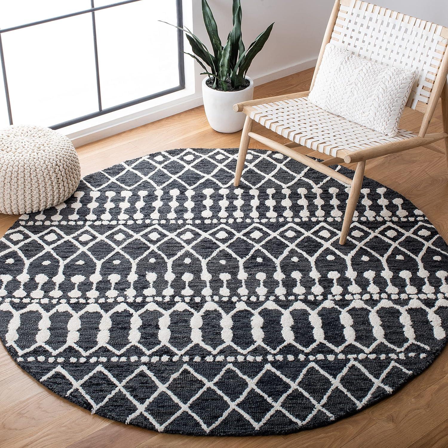 image:imageSAFAVIEH Blossom Collection Area Rug 6 Square Beige amp Ivory Handmade Moroccan Wool Ideal for High Traffic Areas in Living Room Bedroom BLM115BBlackIvory