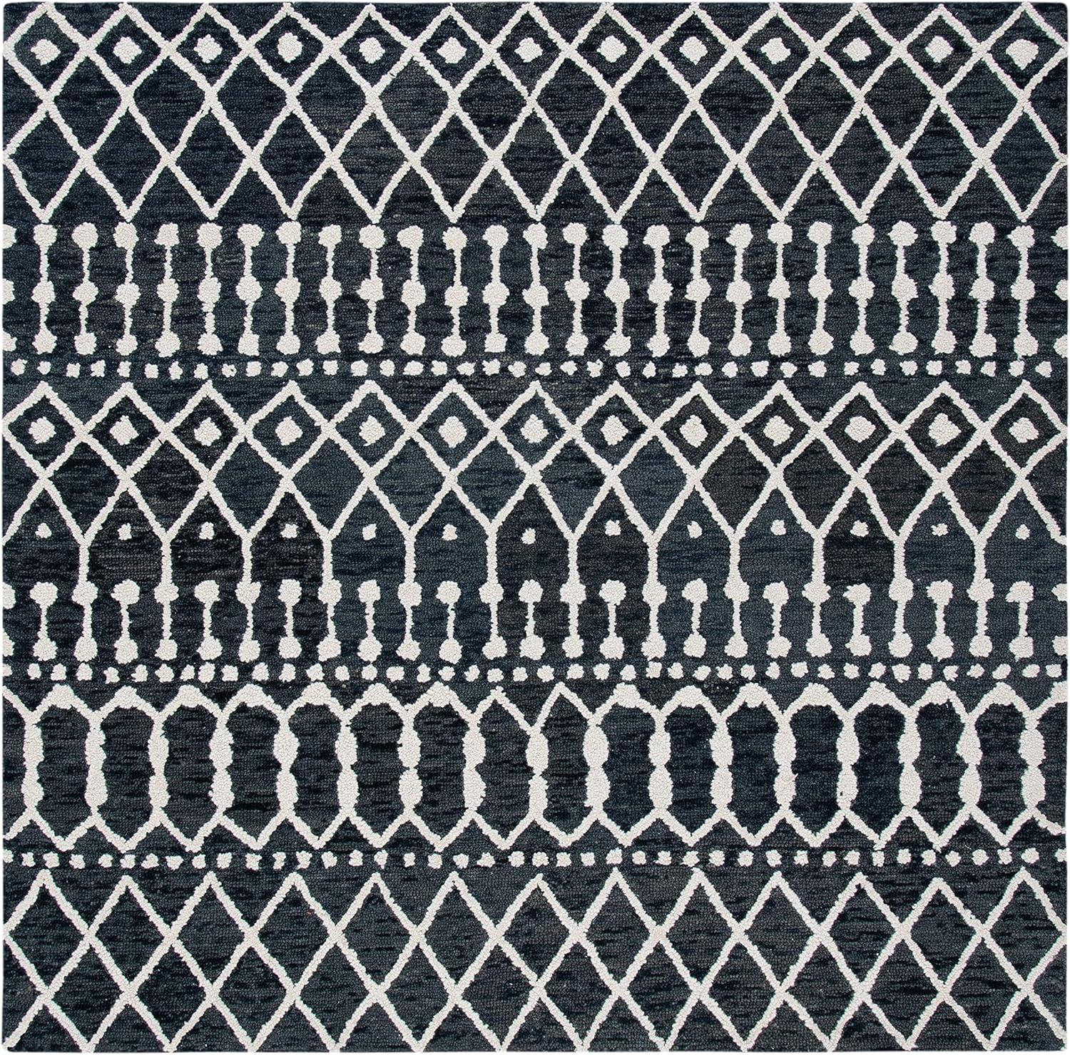 image:imageSAFAVIEH Blossom Collection Area Rug 6 Square Beige amp Ivory Handmade Moroccan Wool Ideal for High Traffic Areas in Living Room Bedroom BLM115BBlackIvory