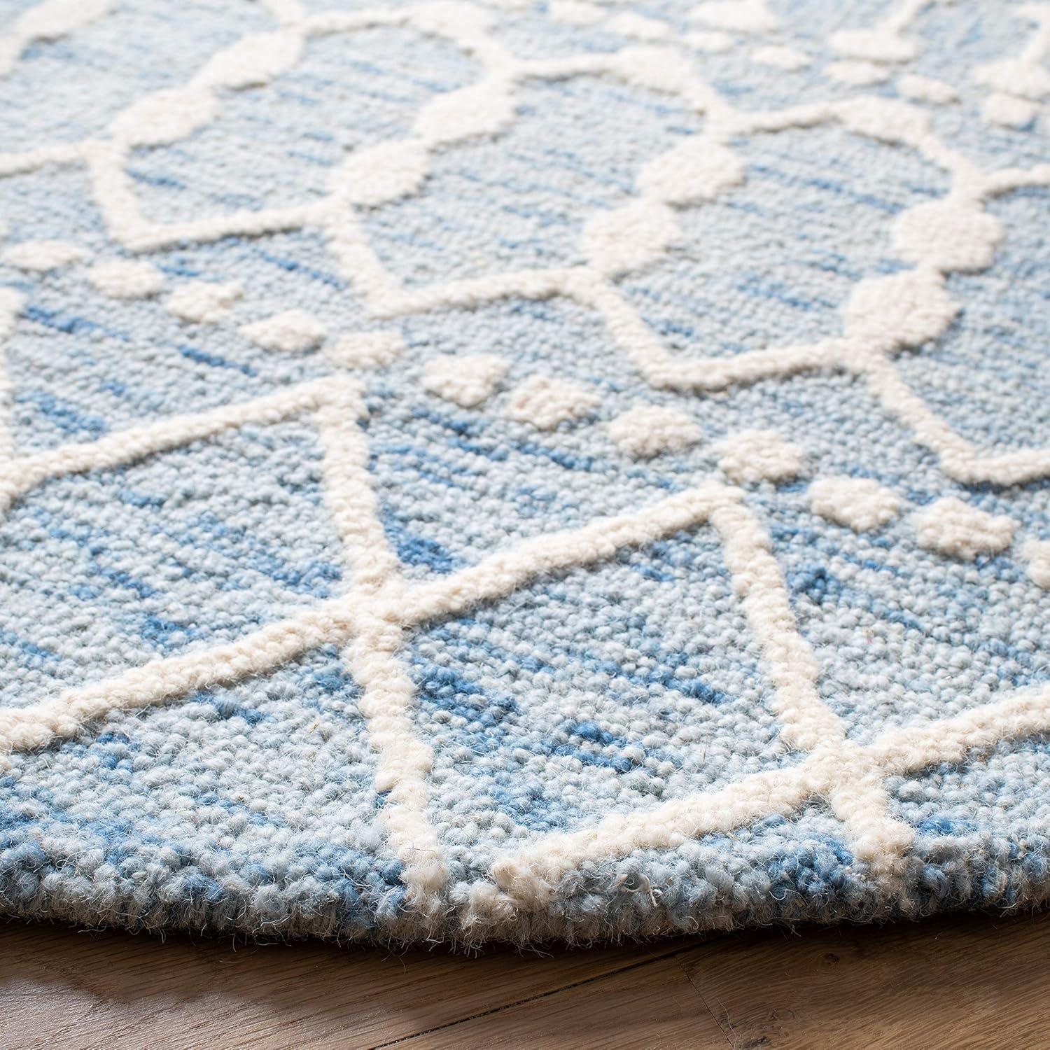 image:imageSAFAVIEH Blossom Collection Area Rug 6 Square Beige amp Ivory Handmade Moroccan Wool Ideal for High Traffic Areas in Living Room Bedroom BLM115BBlueIvory