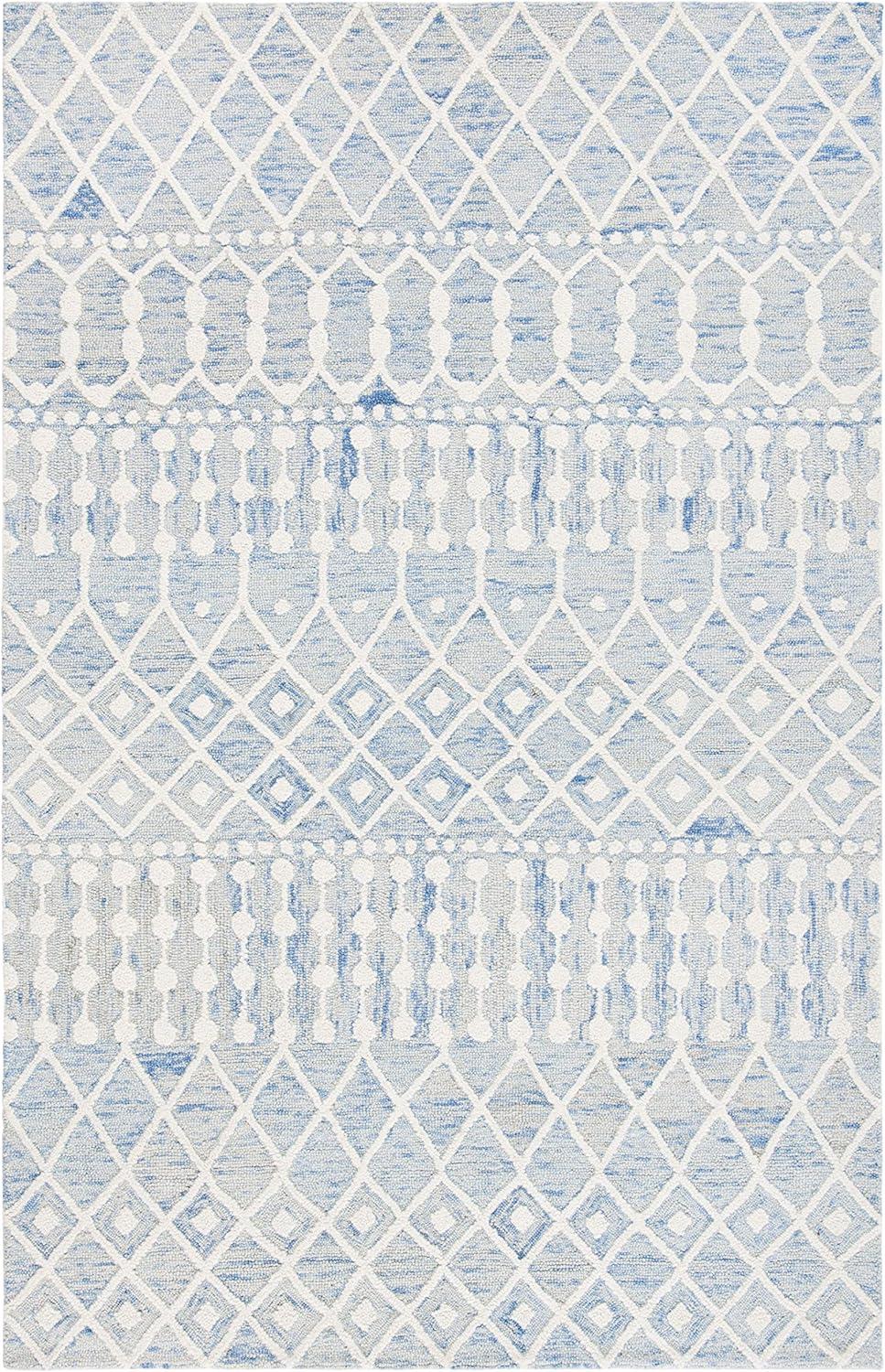 image:imageSAFAVIEH Blossom Collection Area Rug 6 Square Beige amp Ivory Handmade Moroccan Wool Ideal for High Traffic Areas in Living Room Bedroom BLM115BBlueIvory