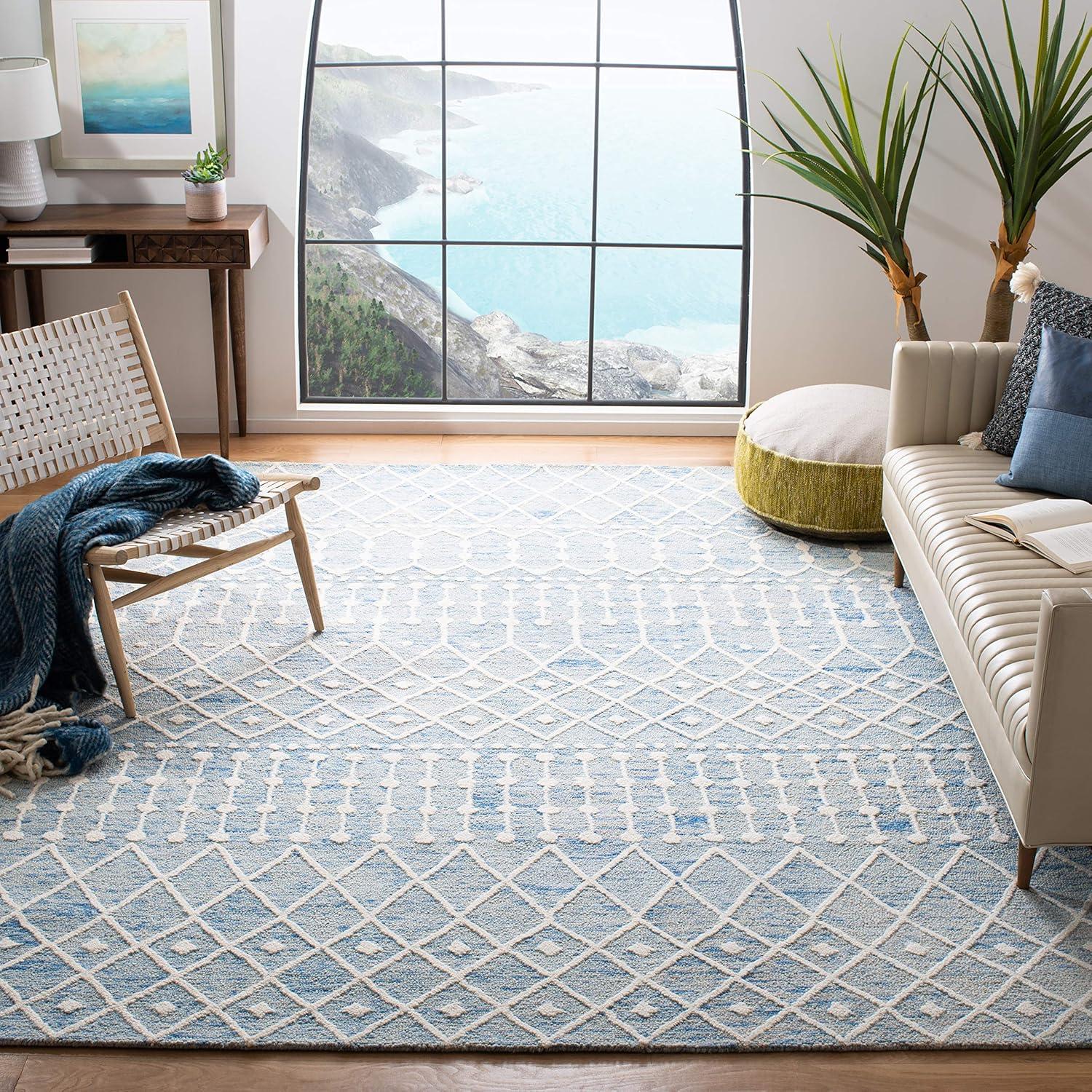 image:imageSAFAVIEH Blossom Collection Area Rug 6 Square Beige amp Ivory Handmade Moroccan Wool Ideal for High Traffic Areas in Living Room Bedroom BLM115BBlueIvory