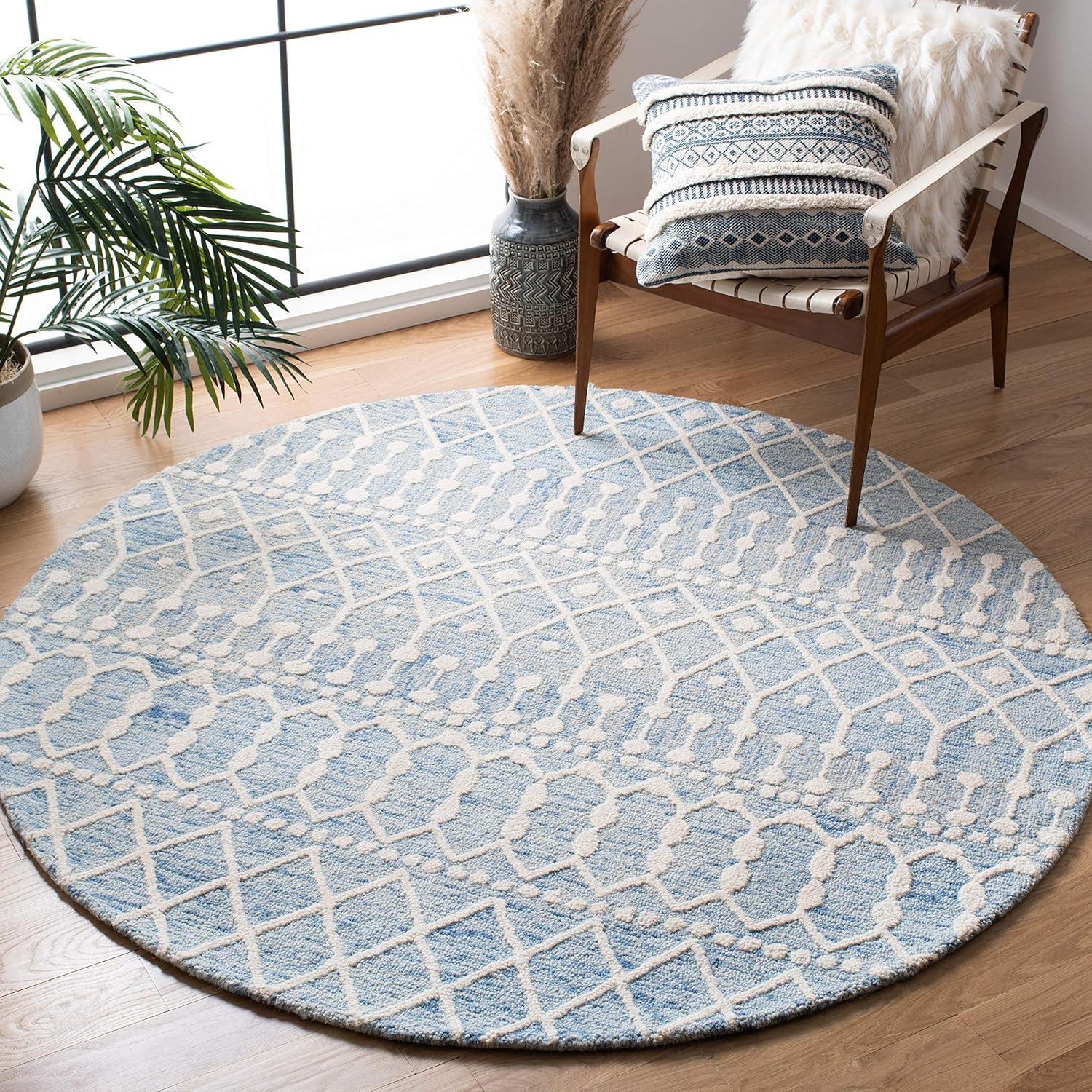 image:imageSAFAVIEH Blossom Collection Area Rug 6 Square Beige amp Ivory Handmade Moroccan Wool Ideal for High Traffic Areas in Living Room Bedroom BLM115BBlueIvory