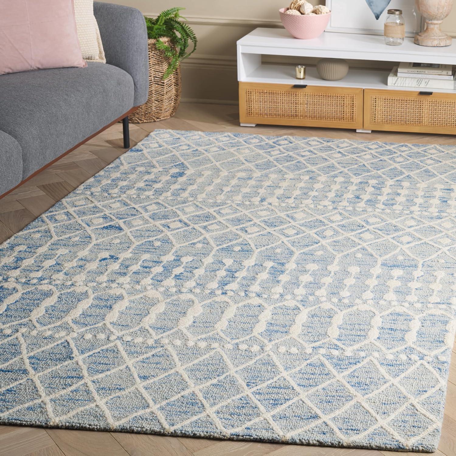 image:imageSAFAVIEH Blossom Collection Area Rug 6 Square Beige amp Ivory Handmade Moroccan Wool Ideal for High Traffic Areas in Living Room Bedroom BLM115BBlueIvory