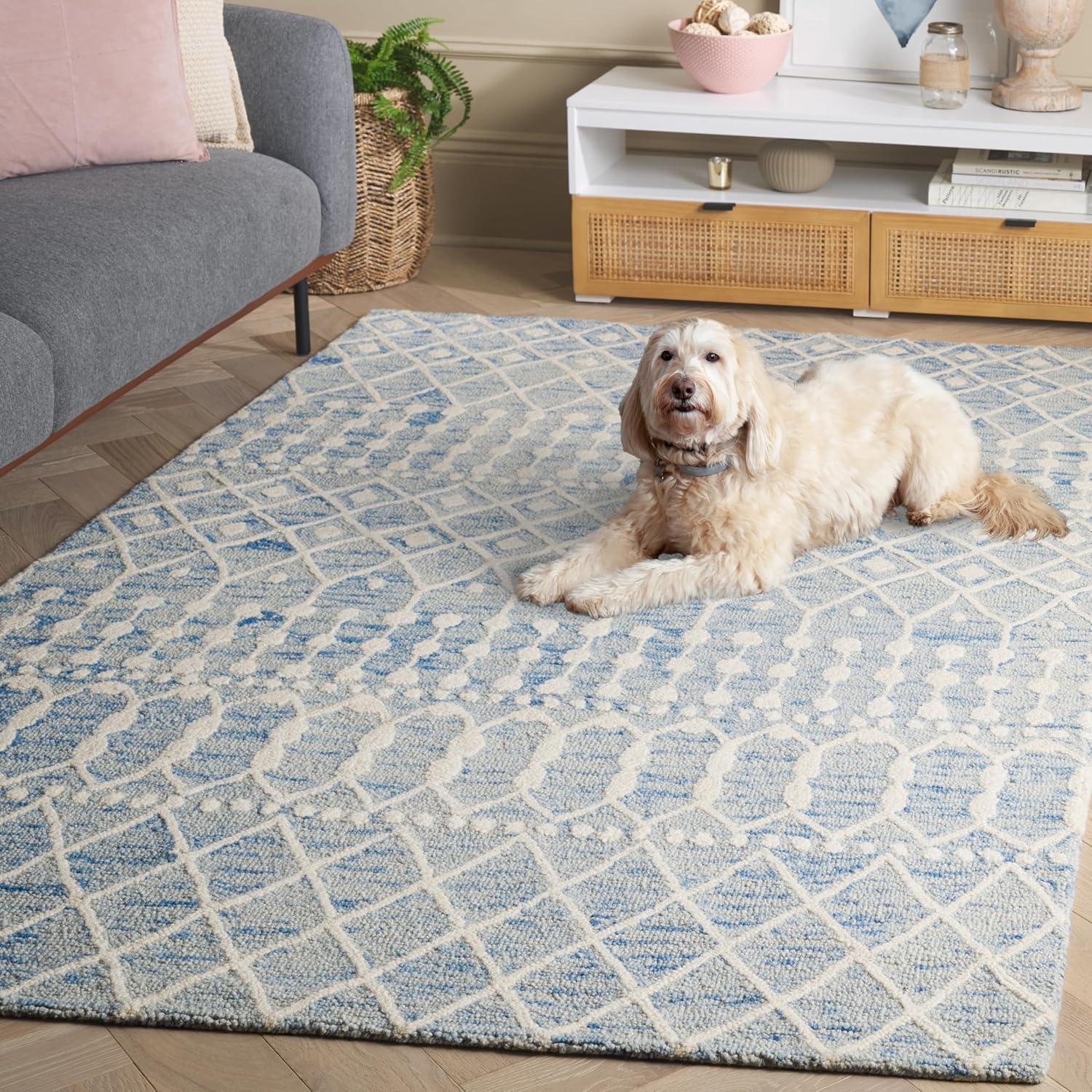 image:imageSAFAVIEH Blossom Collection Area Rug 6 Square Beige amp Ivory Handmade Moroccan Wool Ideal for High Traffic Areas in Living Room Bedroom BLM115BBlueIvory
