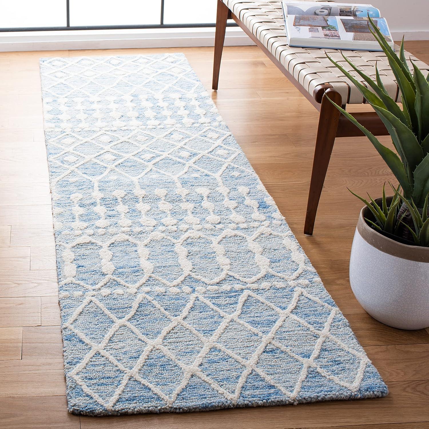 image:imageSAFAVIEH Blossom Collection Area Rug 6 Square Beige amp Ivory Handmade Moroccan Wool Ideal for High Traffic Areas in Living Room Bedroom BLM115BBlueIvory