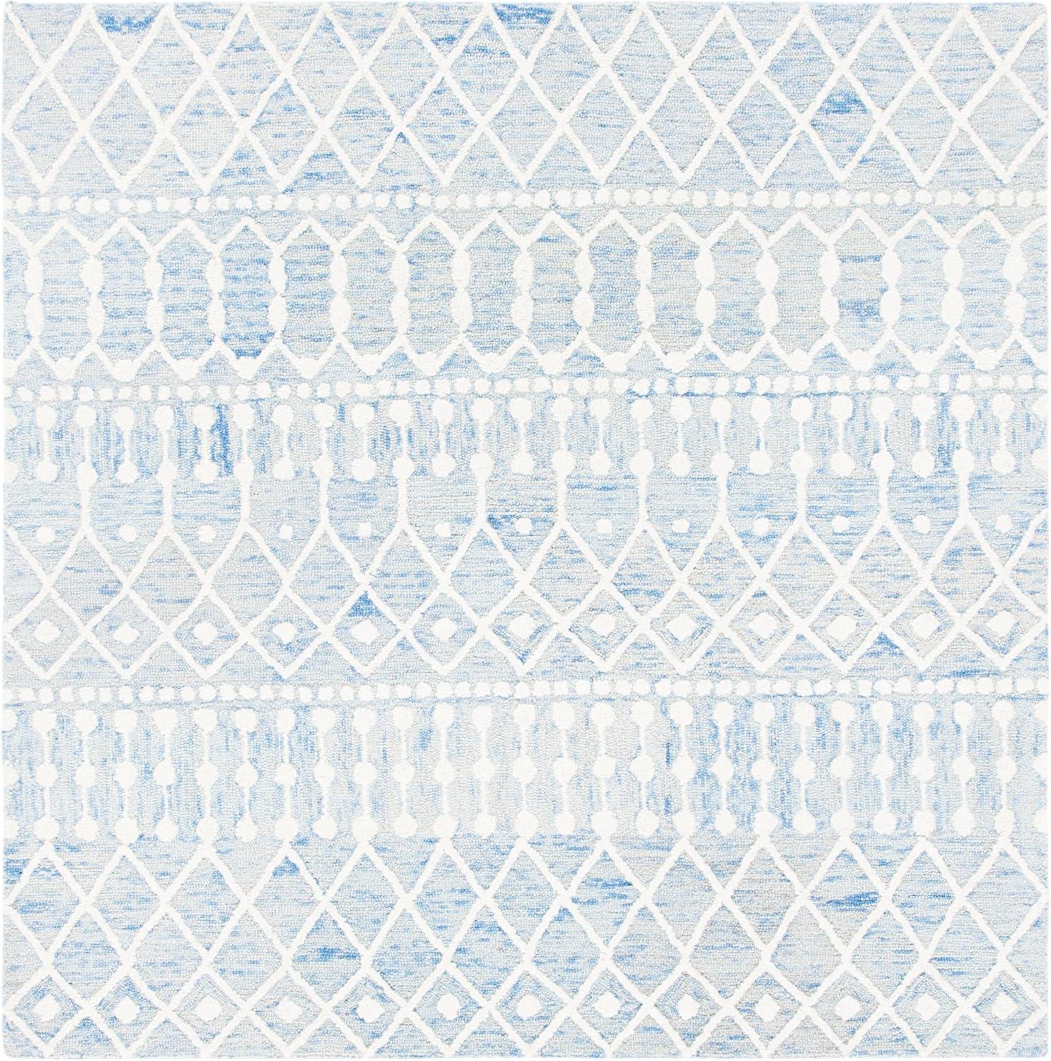 image:imageSAFAVIEH Blossom Collection Area Rug 6 Square Beige amp Ivory Handmade Moroccan Wool Ideal for High Traffic Areas in Living Room Bedroom BLM115BBlueIvory