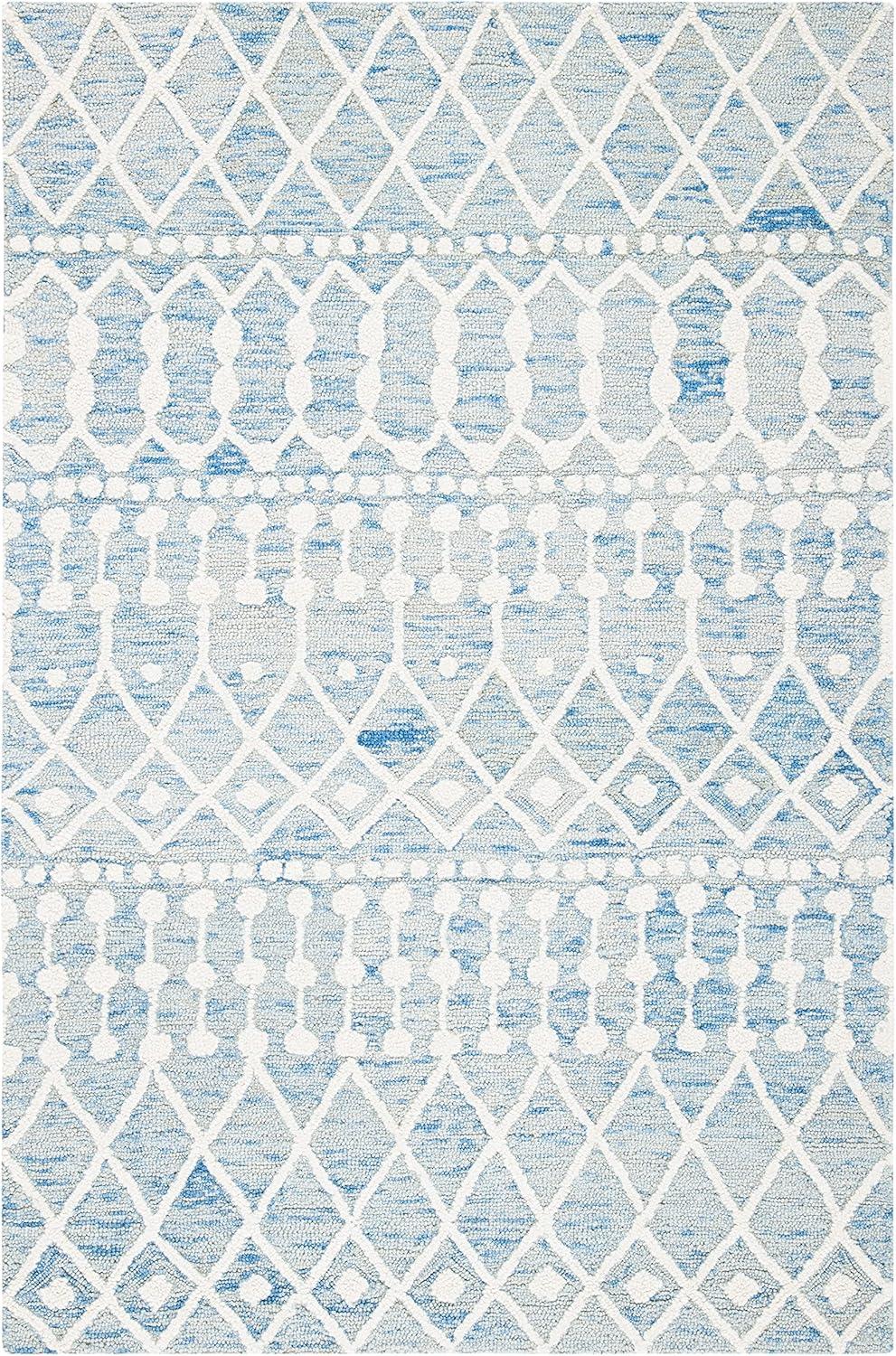 image:imageSAFAVIEH Blossom Collection Area Rug 6 Square Beige amp Ivory Handmade Moroccan Wool Ideal for High Traffic Areas in Living Room Bedroom BLM115BBlueIvory