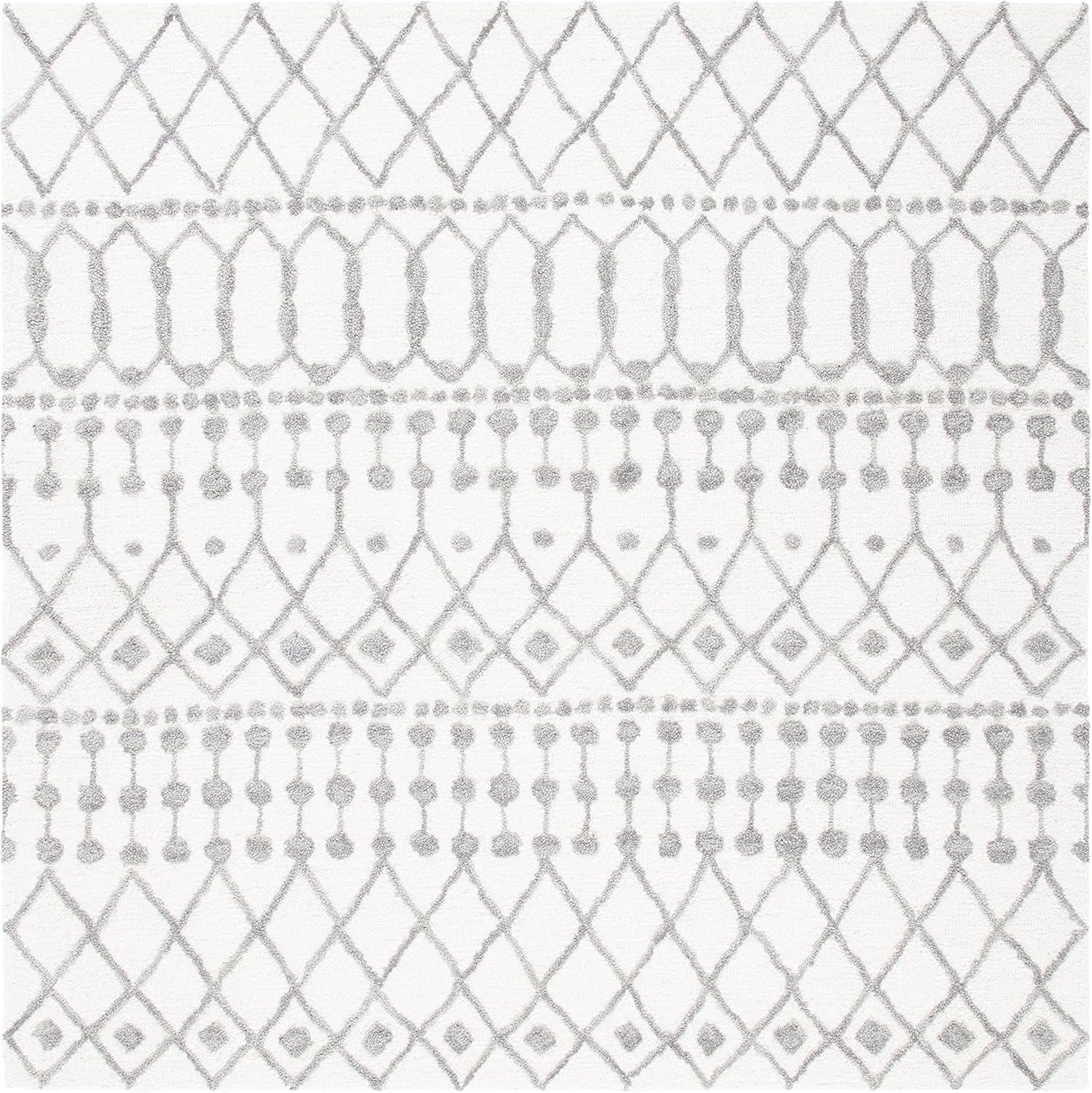 image:imageSAFAVIEH Blossom Collection Area Rug 6 Square Beige amp Ivory Handmade Moroccan Wool Ideal for High Traffic Areas in Living Room Bedroom BLM115BIvoryGrey