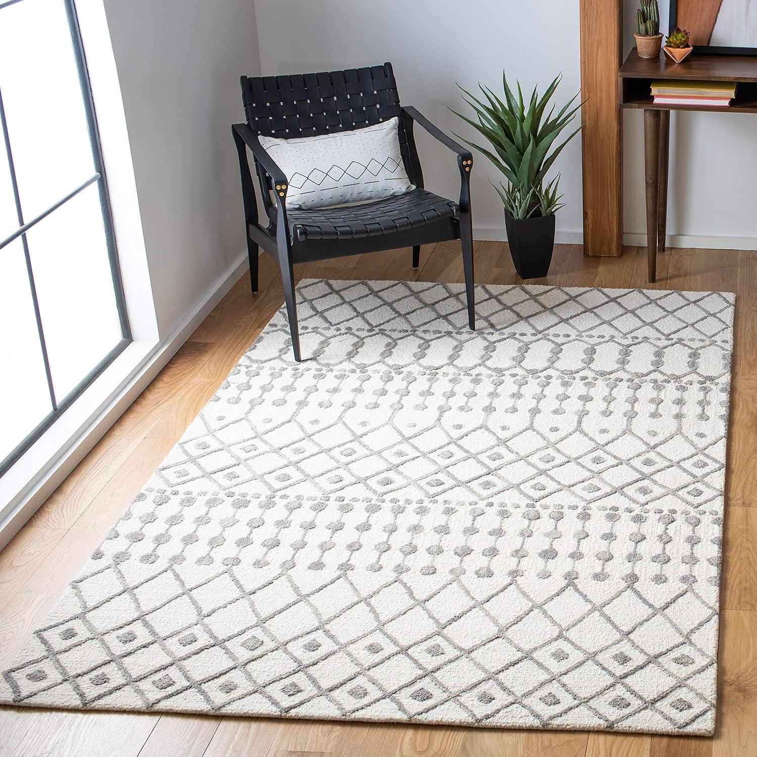 image:imageSAFAVIEH Blossom Collection Area Rug 6 Square Beige amp Ivory Handmade Moroccan Wool Ideal for High Traffic Areas in Living Room Bedroom BLM115BIvoryGrey
