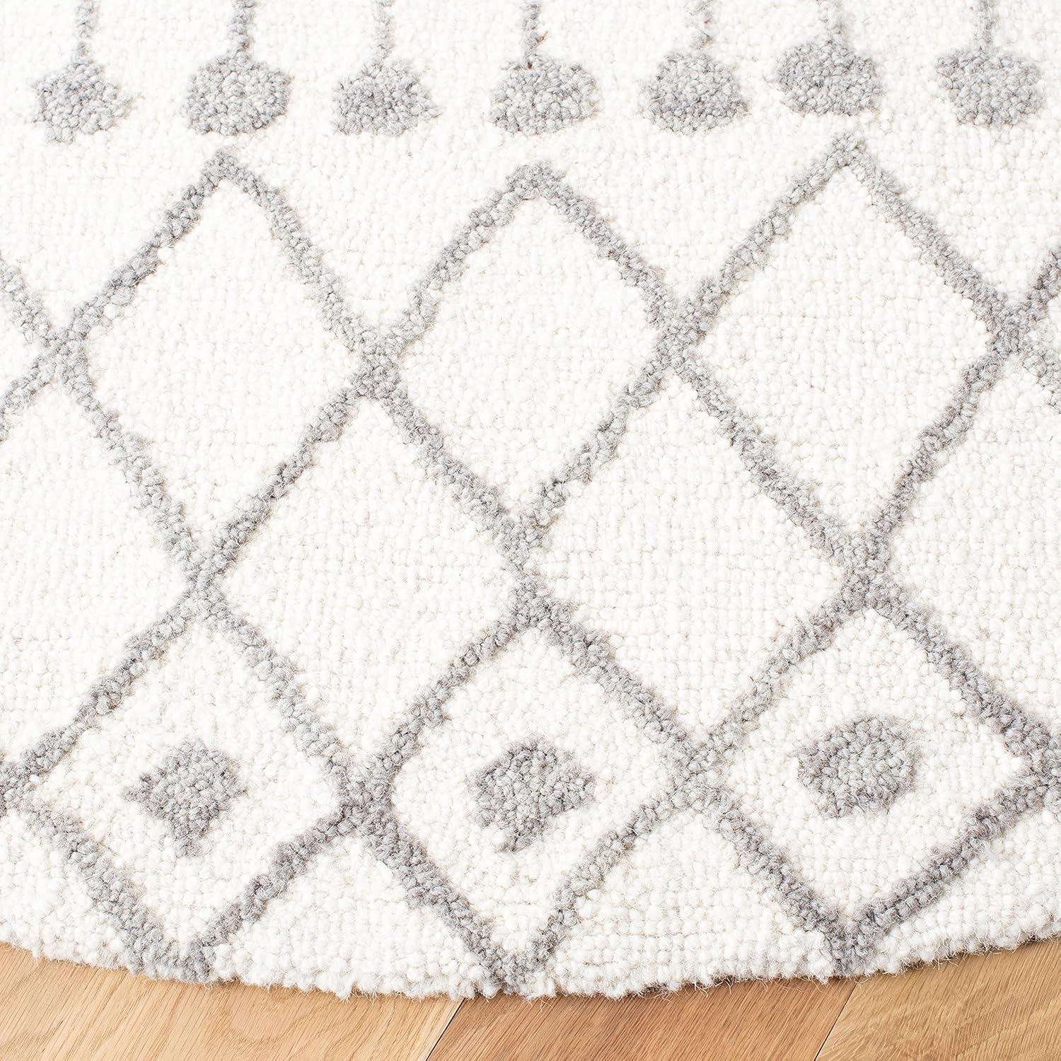 image:imageSAFAVIEH Blossom Collection Area Rug 6 Square Beige amp Ivory Handmade Moroccan Wool Ideal for High Traffic Areas in Living Room Bedroom BLM115BIvoryGrey