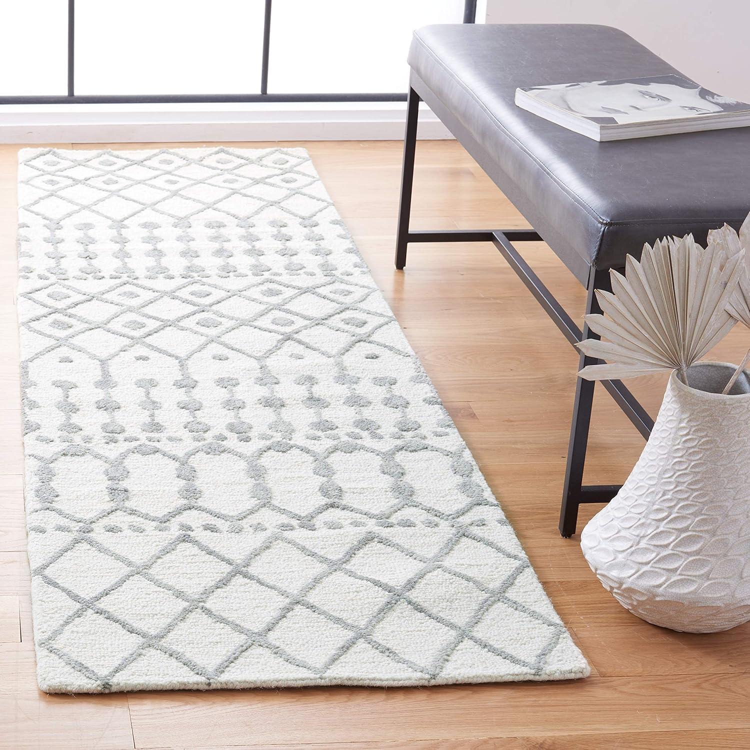 image:imageSAFAVIEH Blossom Collection Area Rug 6 Square Beige amp Ivory Handmade Moroccan Wool Ideal for High Traffic Areas in Living Room Bedroom BLM115BIvoryGrey