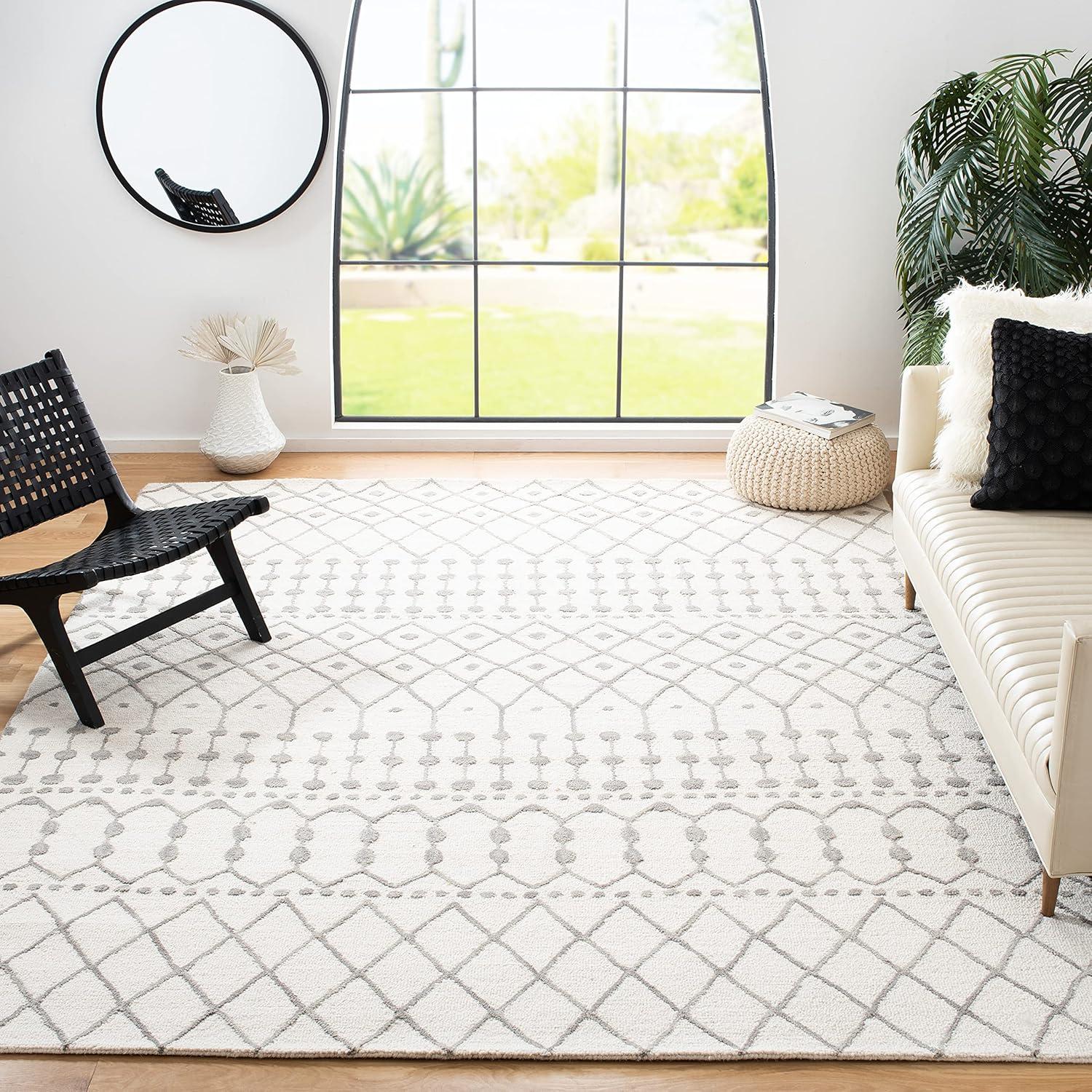image:imageSAFAVIEH Blossom Collection Area Rug 6 Square Beige amp Ivory Handmade Moroccan Wool Ideal for High Traffic Areas in Living Room Bedroom BLM115BIvoryGrey