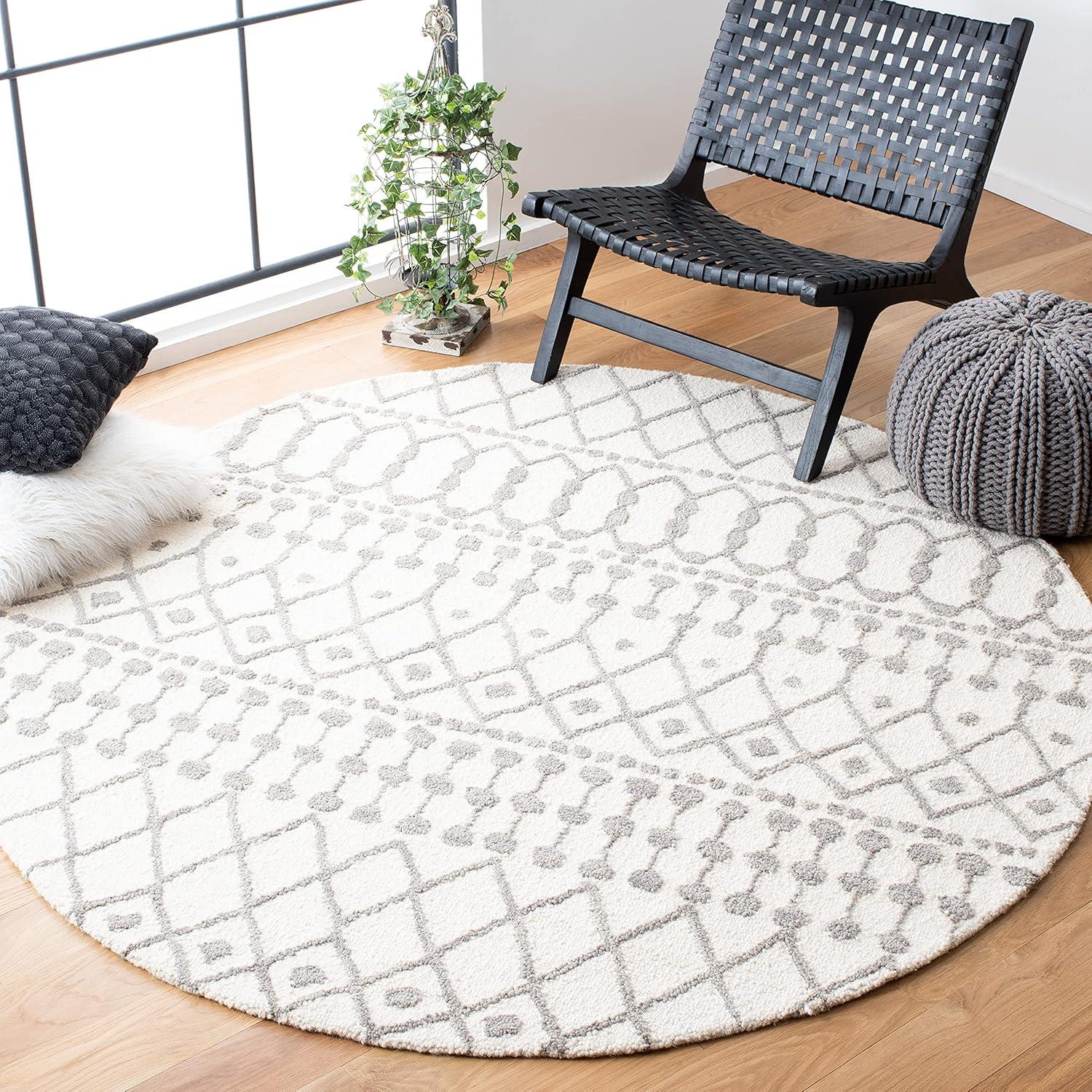 image:imageSAFAVIEH Blossom Collection Area Rug 6 Square Beige amp Ivory Handmade Moroccan Wool Ideal for High Traffic Areas in Living Room Bedroom BLM115BIvoryGrey