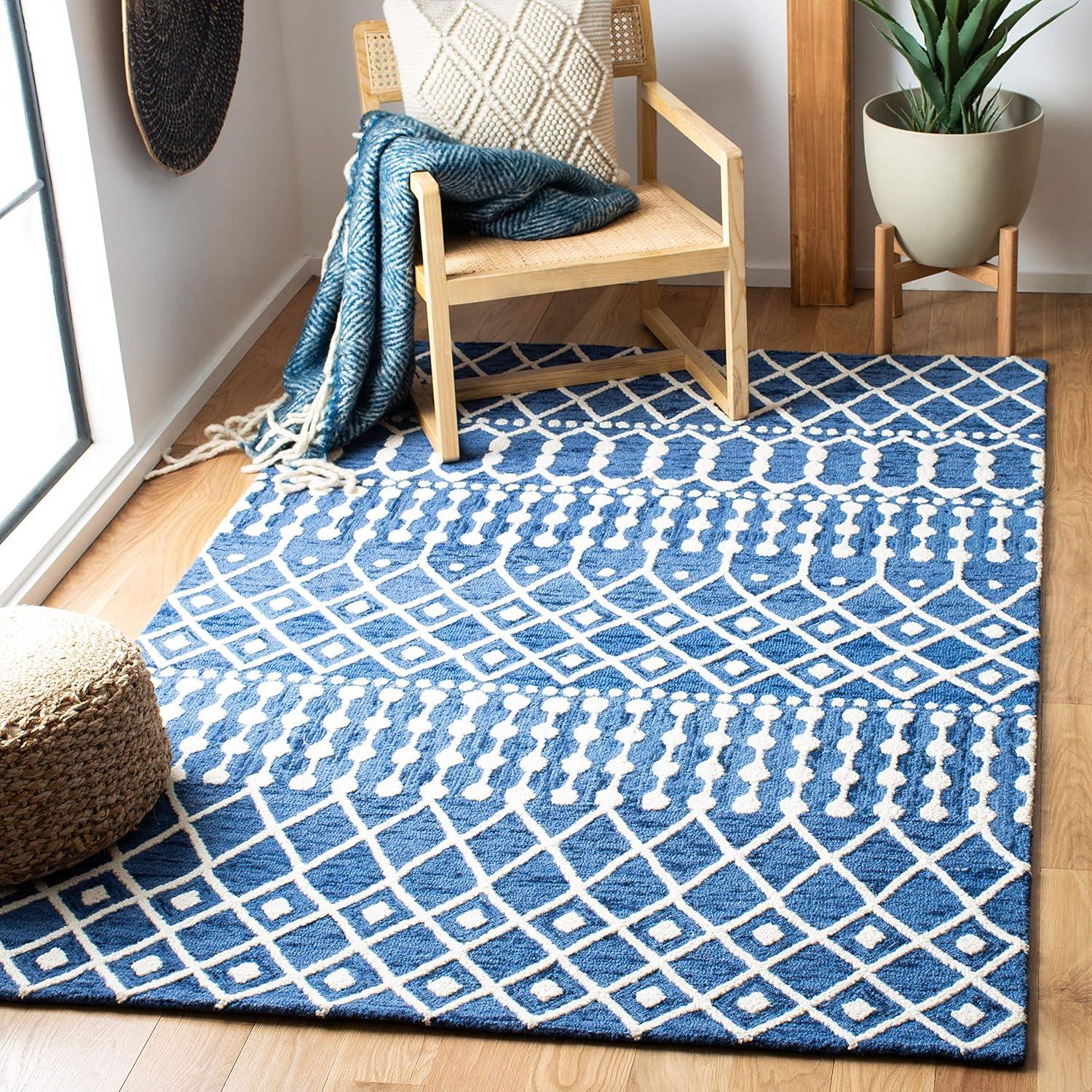 image:imageSAFAVIEH Blossom Collection Area Rug 6 Square Beige amp Ivory Handmade Moroccan Wool Ideal for High Traffic Areas in Living Room Bedroom BLM115BNavyIvory