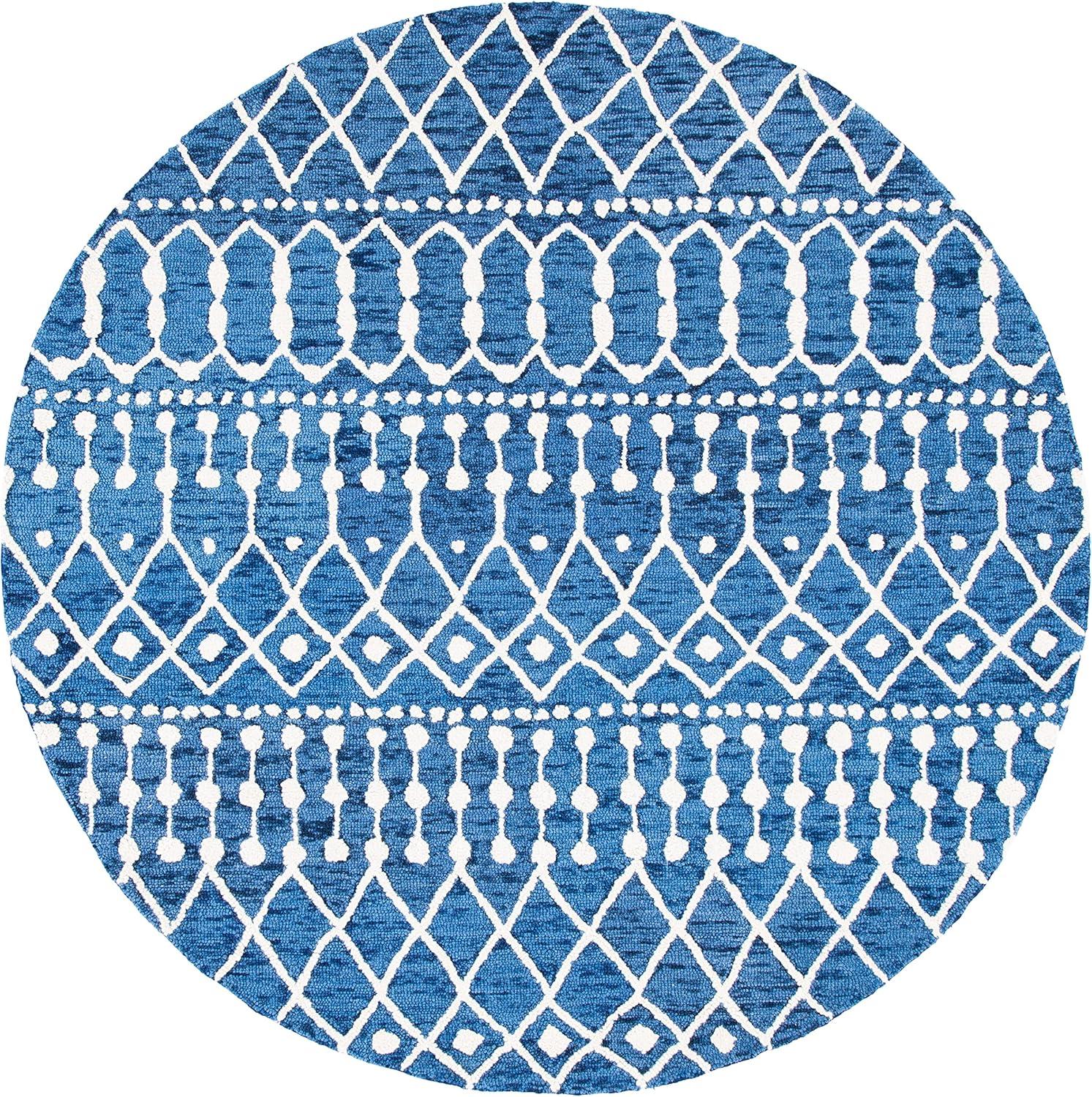 image:imageSAFAVIEH Blossom Collection Area Rug 6 Square Beige amp Ivory Handmade Moroccan Wool Ideal for High Traffic Areas in Living Room Bedroom BLM115BNavyIvory