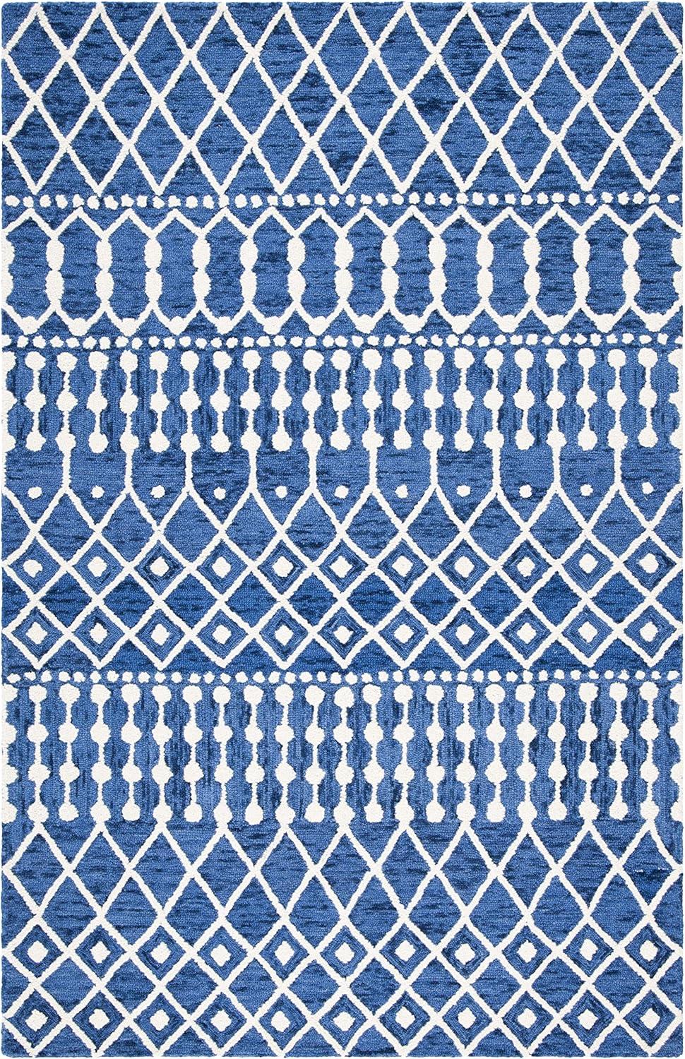 image:imageSAFAVIEH Blossom Collection Area Rug 6 Square Beige amp Ivory Handmade Moroccan Wool Ideal for High Traffic Areas in Living Room Bedroom BLM115BNavyIvory