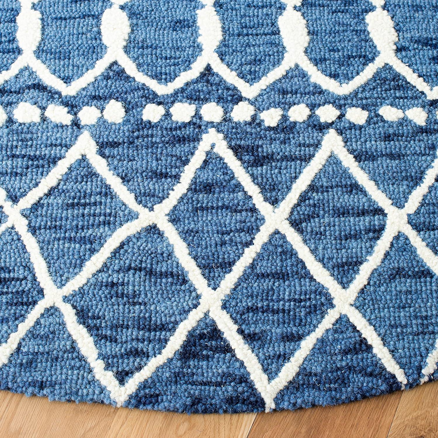 image:imageSAFAVIEH Blossom Collection Area Rug 6 Square Beige amp Ivory Handmade Moroccan Wool Ideal for High Traffic Areas in Living Room Bedroom BLM115BNavyIvory
