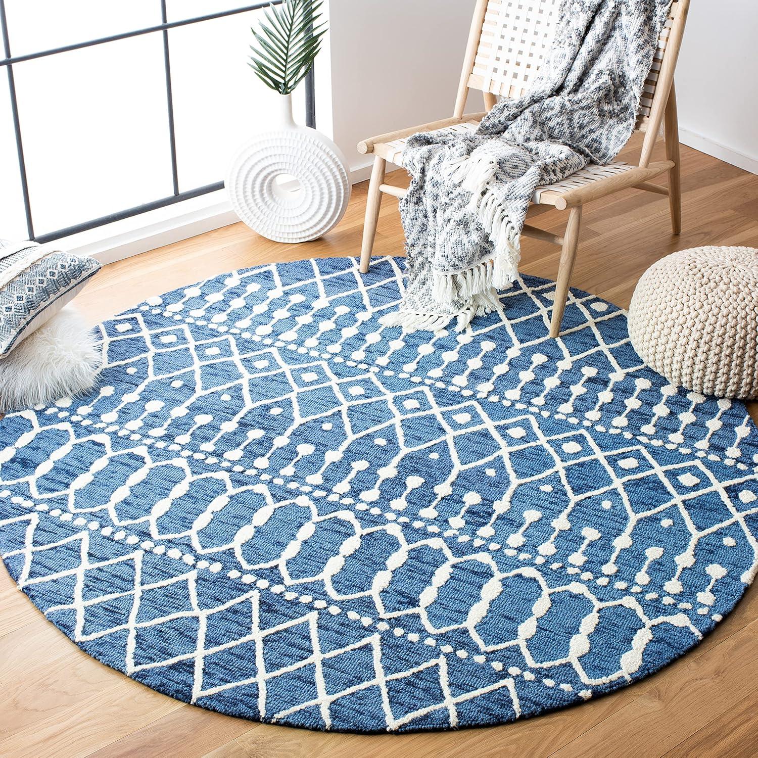 image:imageSAFAVIEH Blossom Collection Area Rug 6 Square Beige amp Ivory Handmade Moroccan Wool Ideal for High Traffic Areas in Living Room Bedroom BLM115BNavyIvory