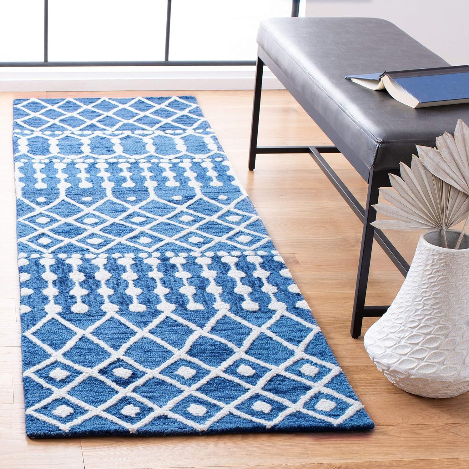 image:imageSAFAVIEH Blossom Collection Area Rug 6 Square Beige amp Ivory Handmade Moroccan Wool Ideal for High Traffic Areas in Living Room Bedroom BLM115BNavyIvory