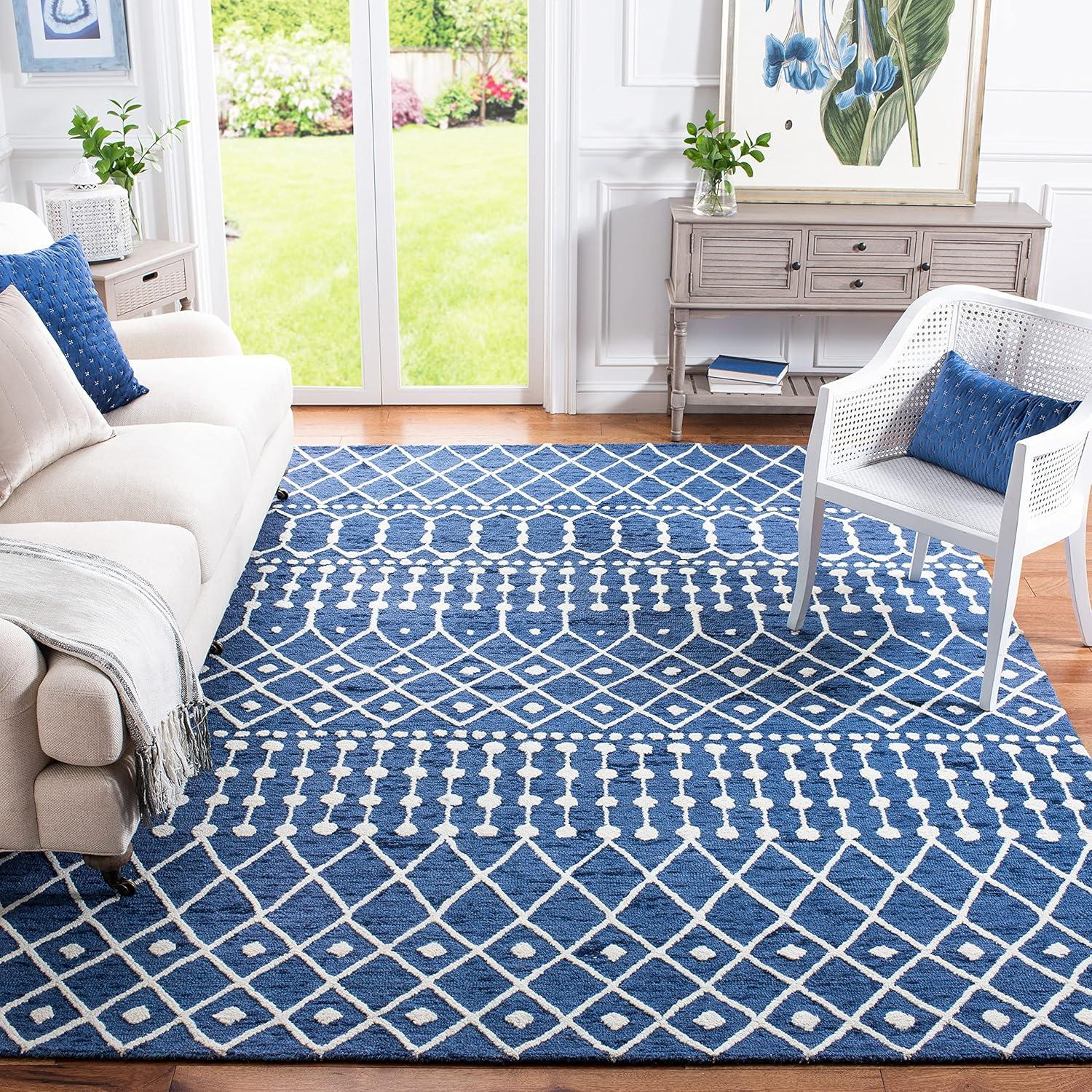 image:imageSAFAVIEH Blossom Collection Area Rug 6 Square Beige amp Ivory Handmade Moroccan Wool Ideal for High Traffic Areas in Living Room Bedroom BLM115BNavyIvory