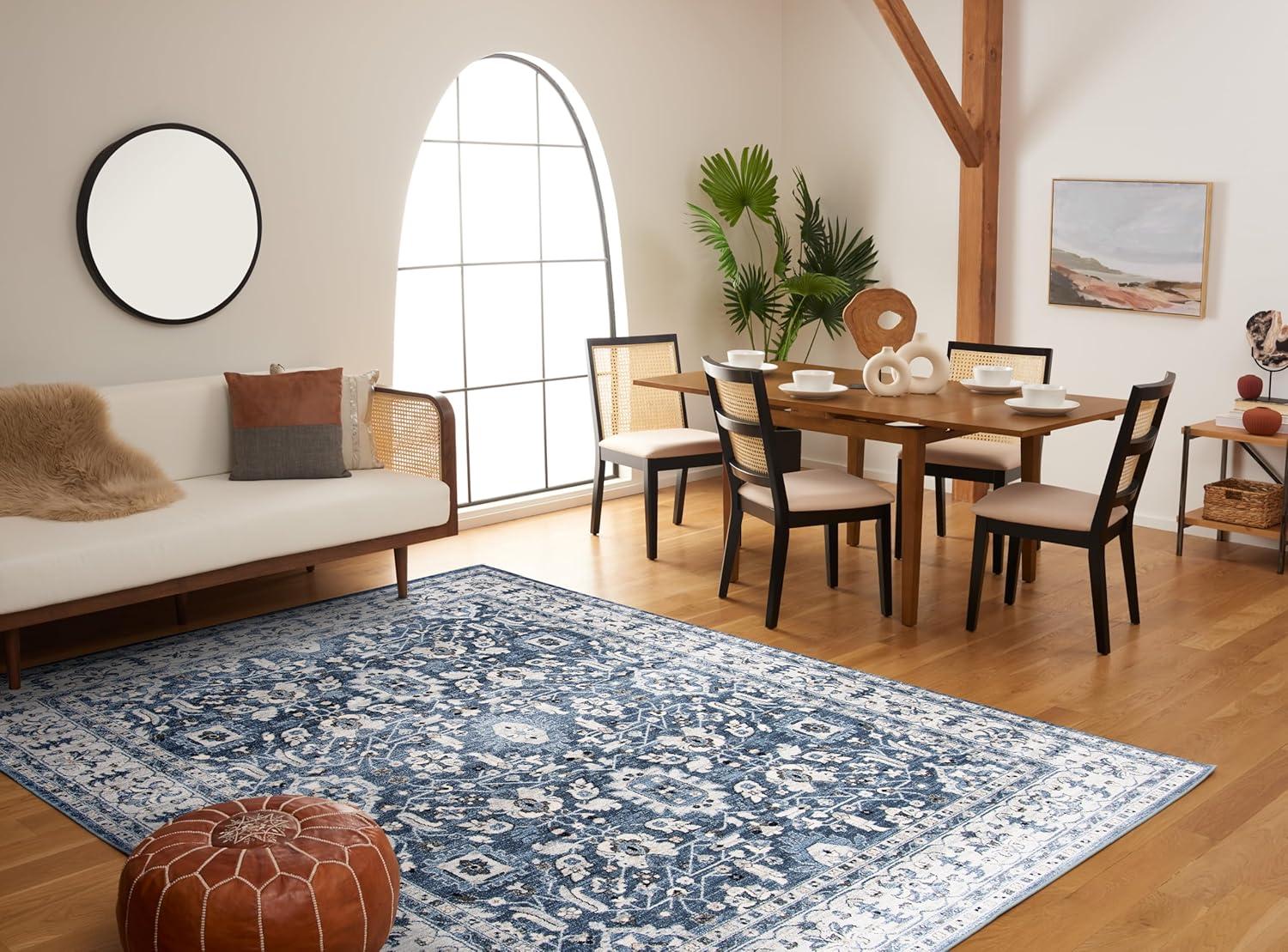 image:imageSAFAVIEH Charleston Collection Area Rug 67 Square Ivory amp Red Oriental Distressed Design NonShedding amp Easy Care Ideal for High Traffic Areas in Living Room Bedroom CHL412ANavyCreme