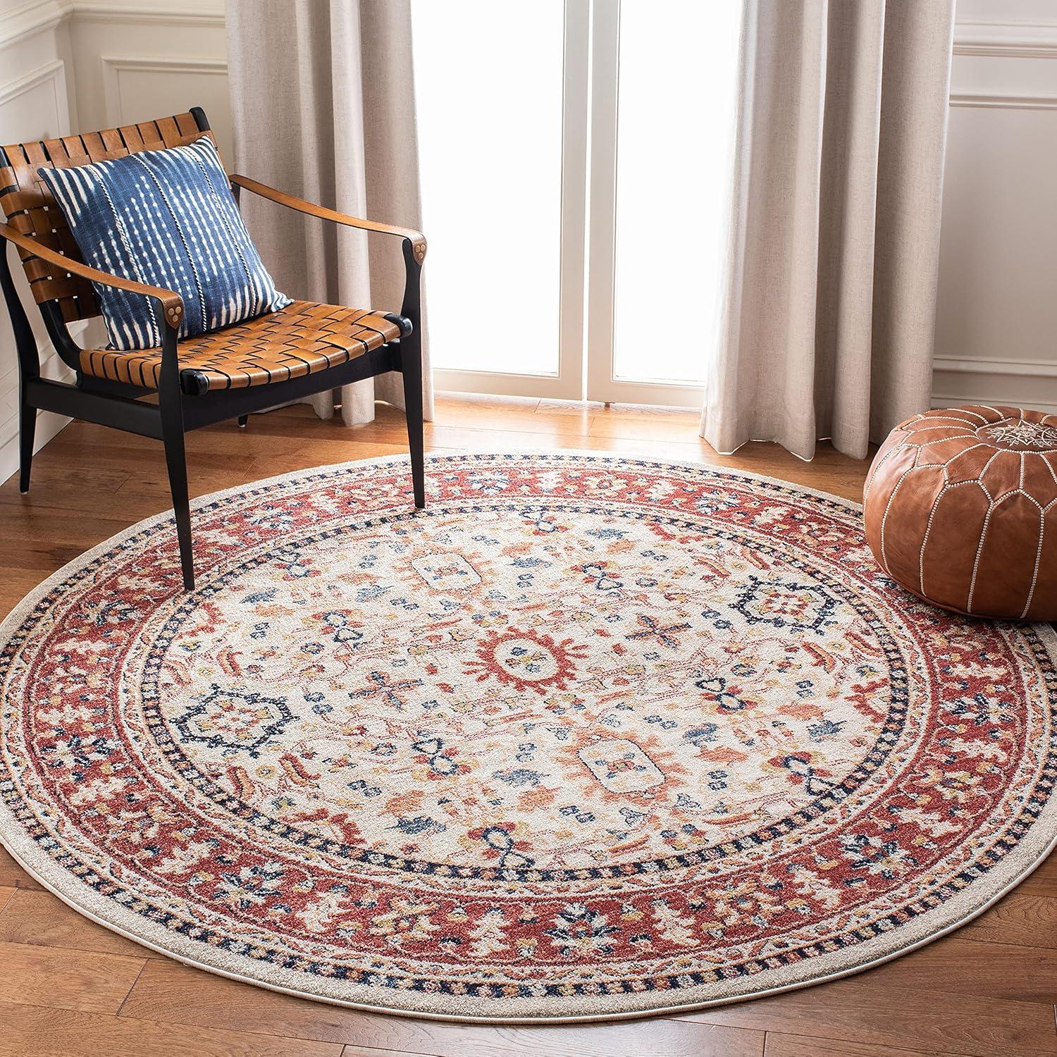 image:imageSAFAVIEH Charleston Collection Area Rug 67 Square Ivory amp Red Oriental Distressed Design NonShedding amp Easy Care Ideal for High Traffic Areas in Living Room Bedroom CHL412AIvoryRed