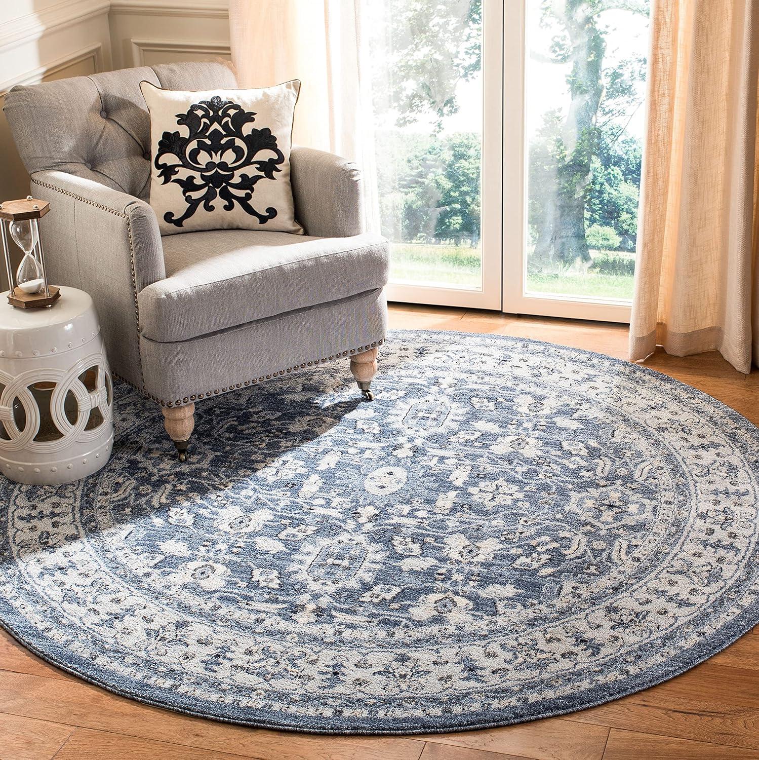 image:imageSAFAVIEH Charleston Collection Area Rug 67 Square Ivory amp Red Oriental Distressed Design NonShedding amp Easy Care Ideal for High Traffic Areas in Living Room Bedroom CHL412ANavyCreme