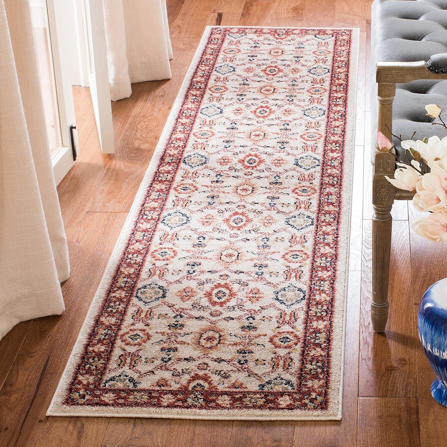 image:imageSAFAVIEH Charleston Collection Area Rug 67 Square Ivory amp Red Oriental Distressed Design NonShedding amp Easy Care Ideal for High Traffic Areas in Living Room Bedroom CHL412ANavyCreme